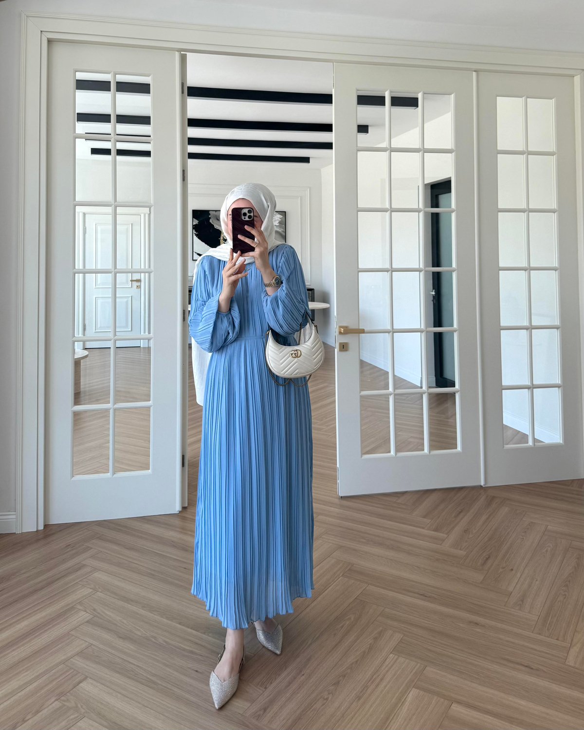 Arinya Pileli Elbise Bebe Mavi