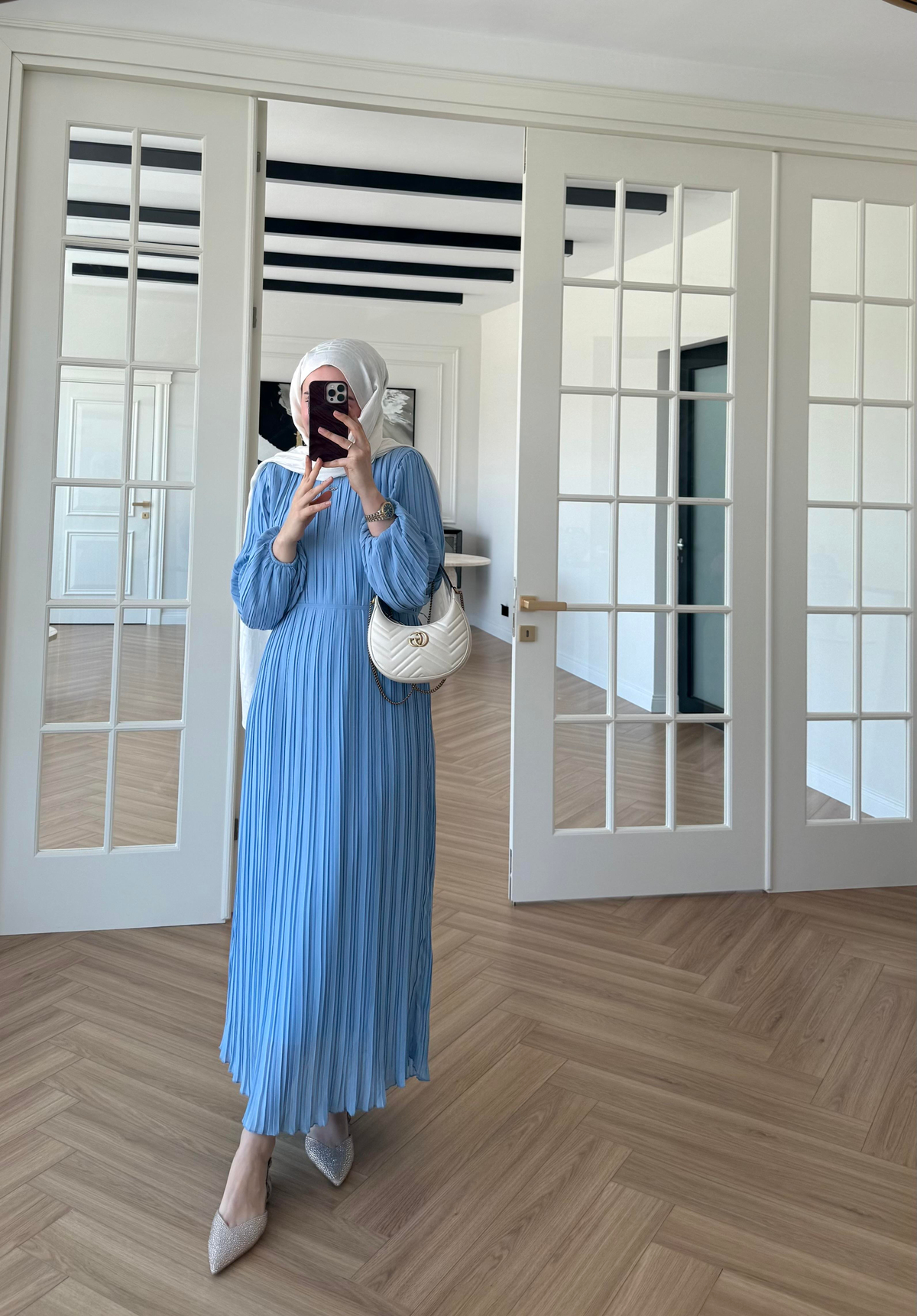 Arinya Pileli Elbise Bebe Mavi