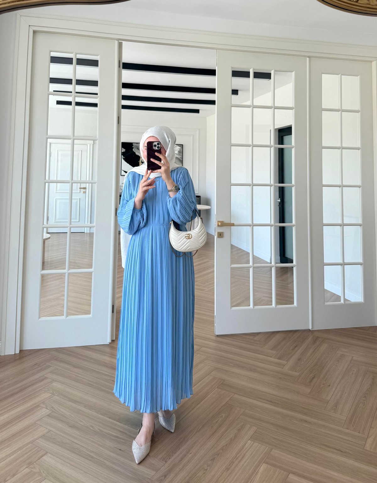 Arinya Pileli Elbise Bebe Mavi