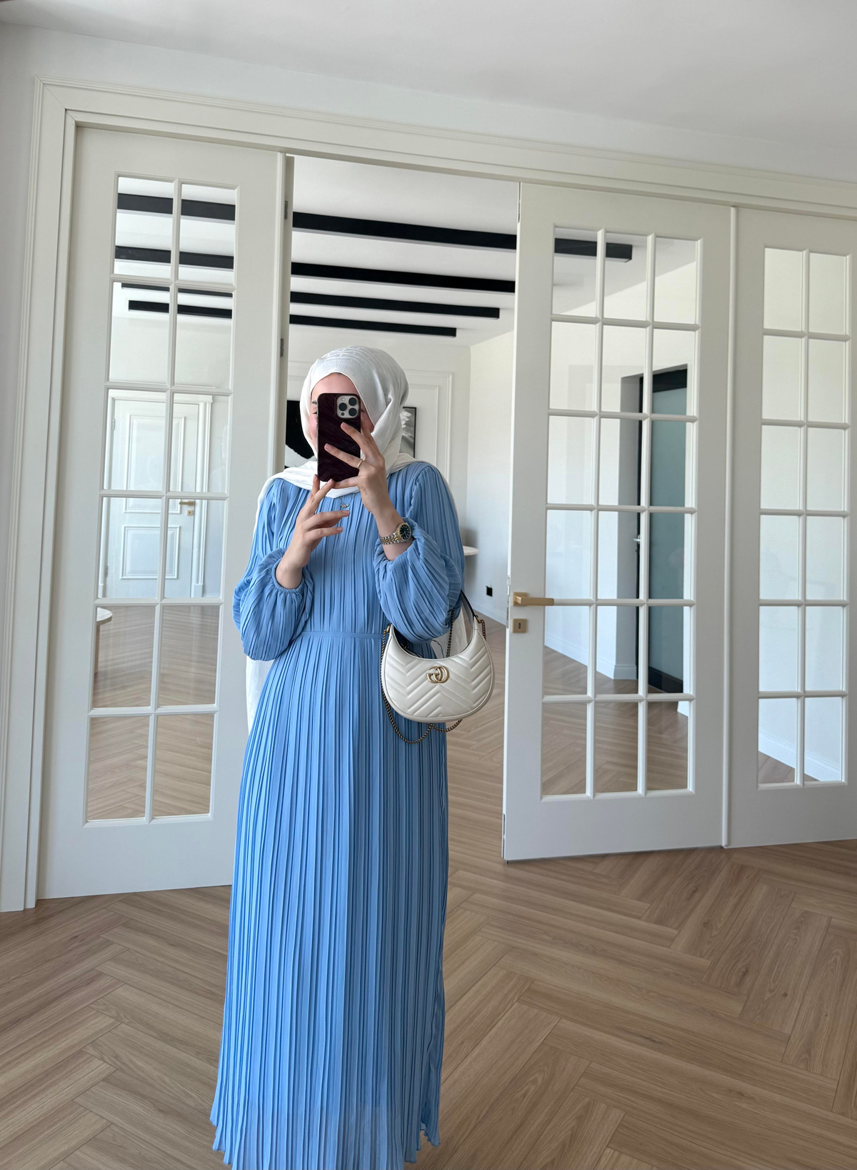 Arinya Pileli Elbise Bebe Mavi