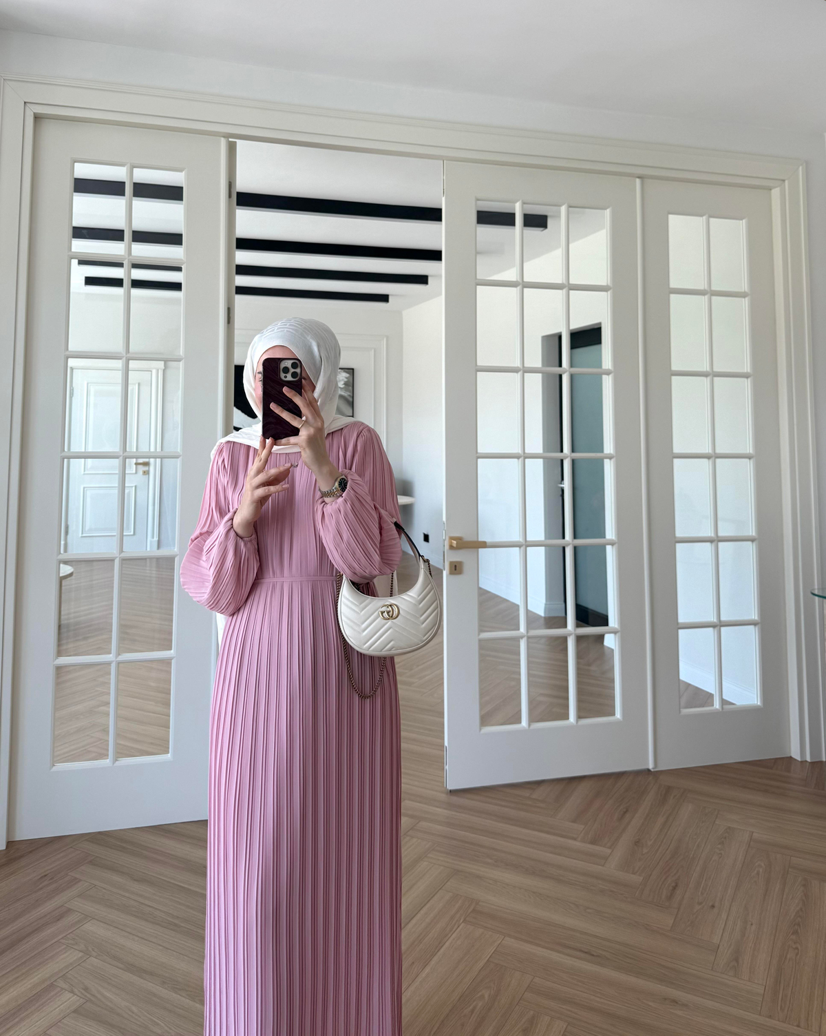 Arinya Pileli Elbise Pembe