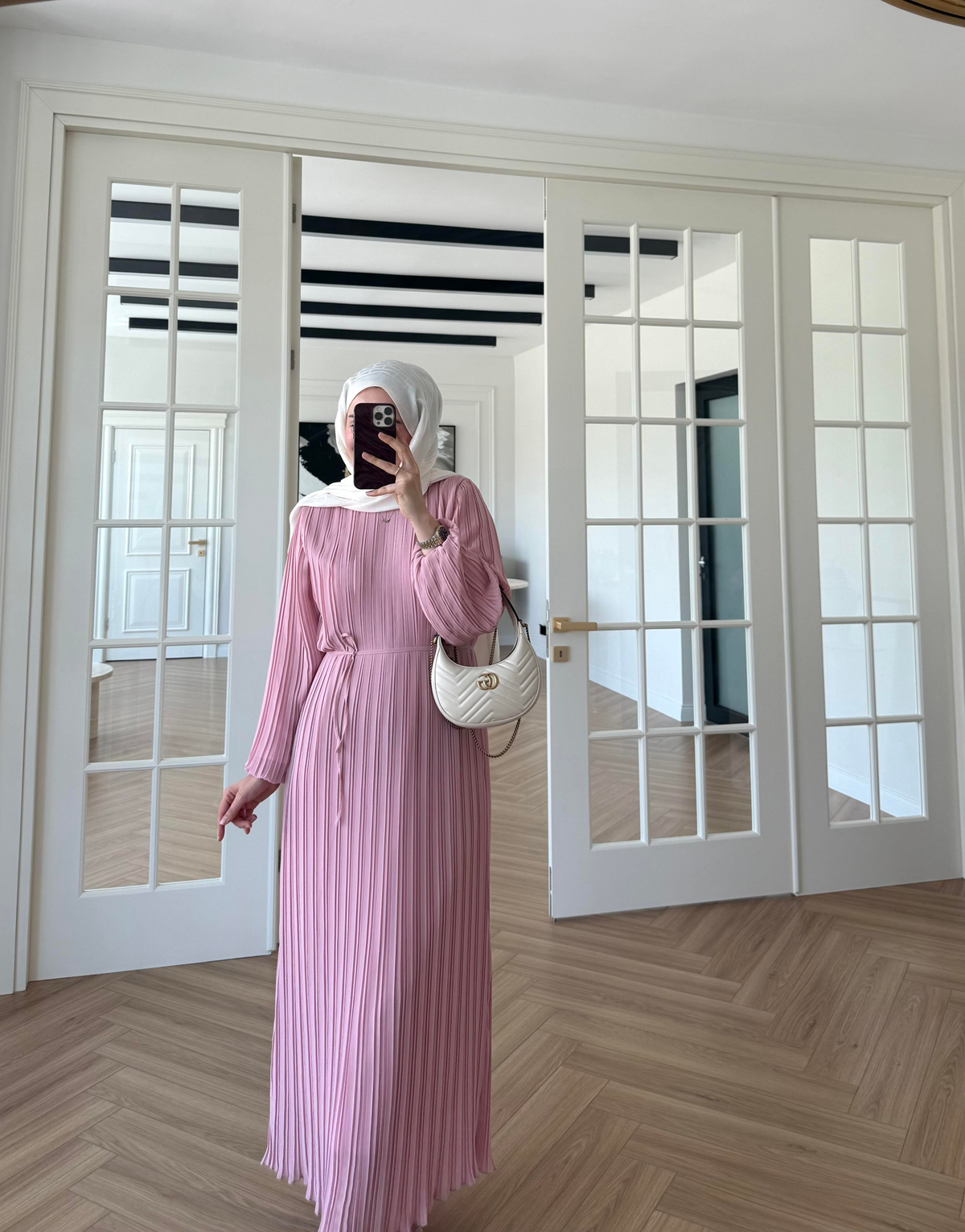 Arinya Pileli Elbise Pembe