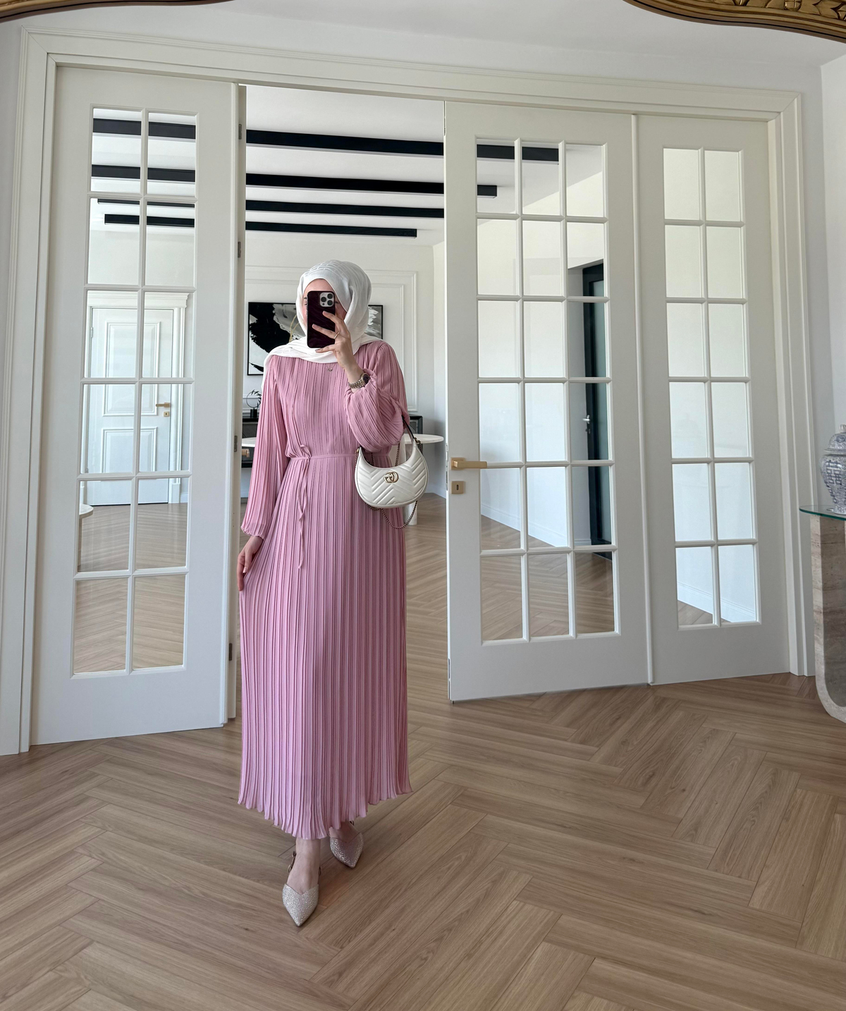 Arinya Pileli Elbise Pembe