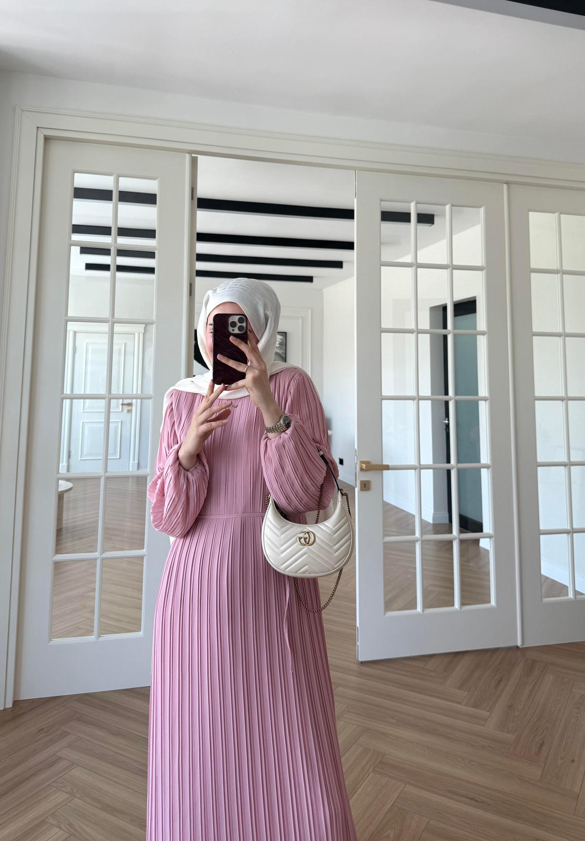 Arinya Pileli Elbise Pembe