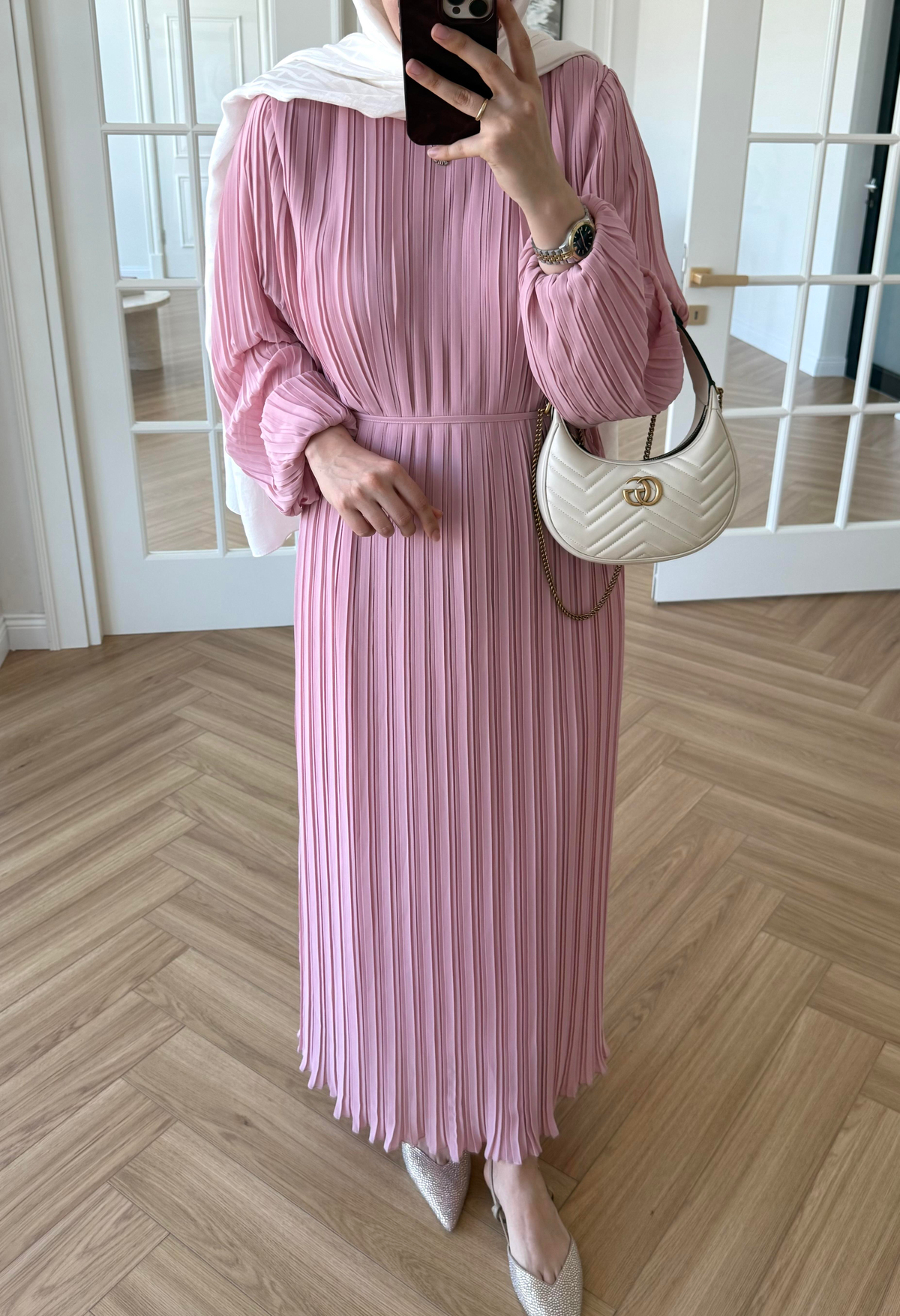 Arinya Pileli Elbise Pembe