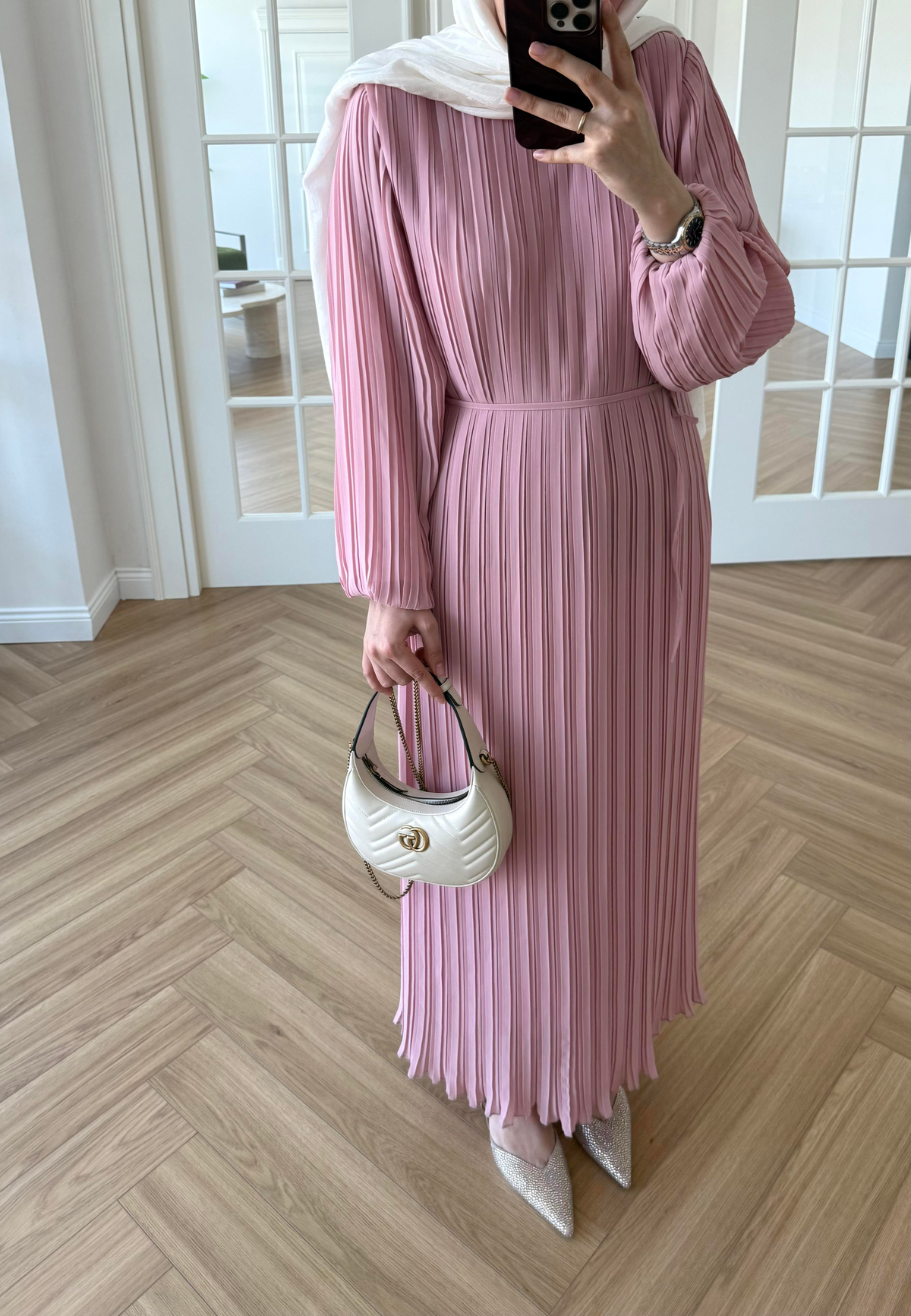 Arinya Pileli Elbise Pembe