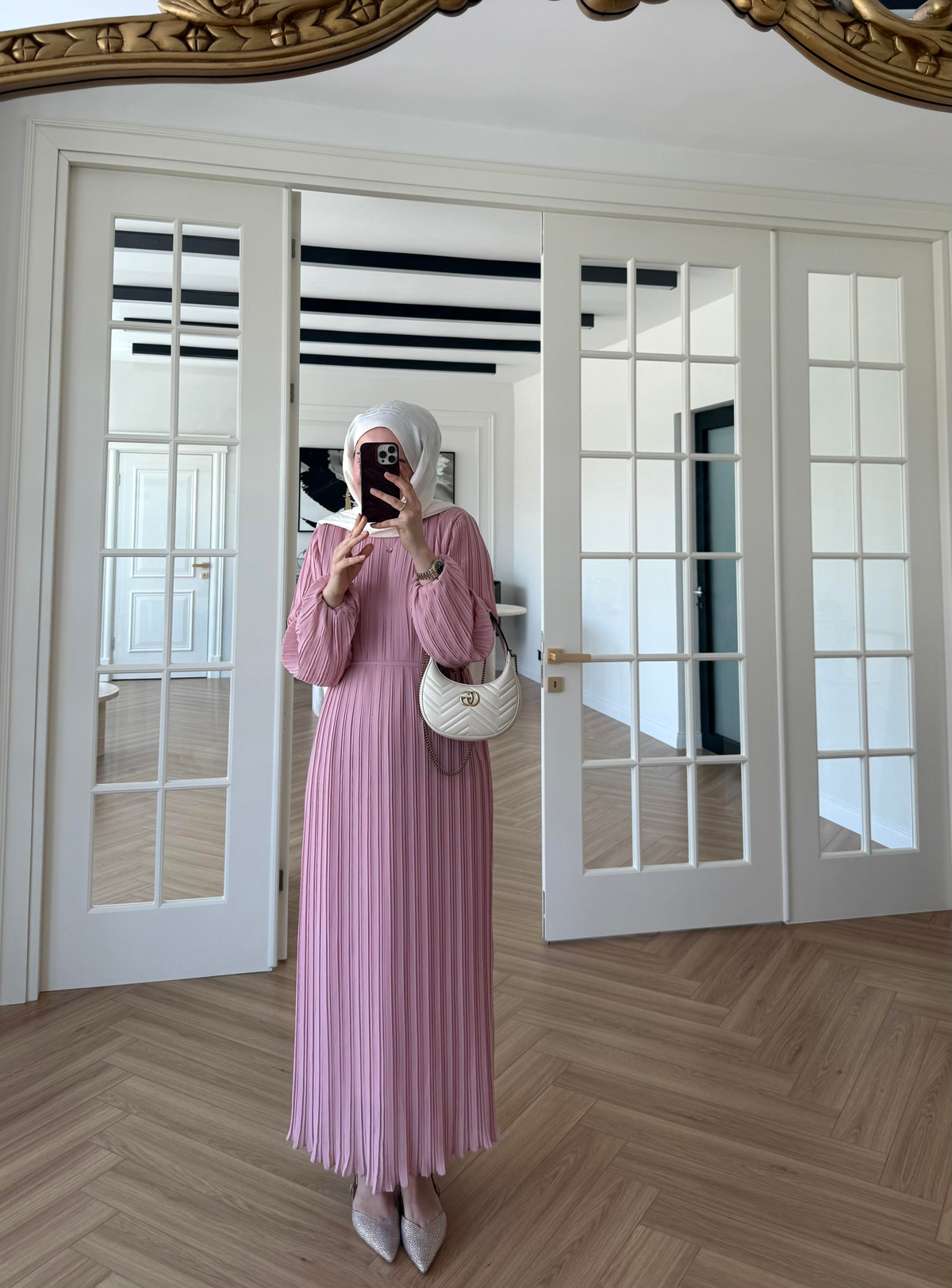 Arinya Pileli Elbise Pembe