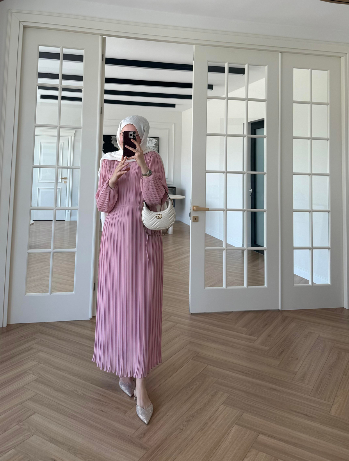 Arinya Pileli Elbise Pembe
