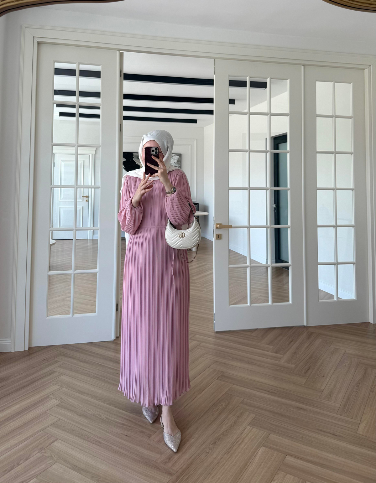 Arinya Pileli Elbise Pembe