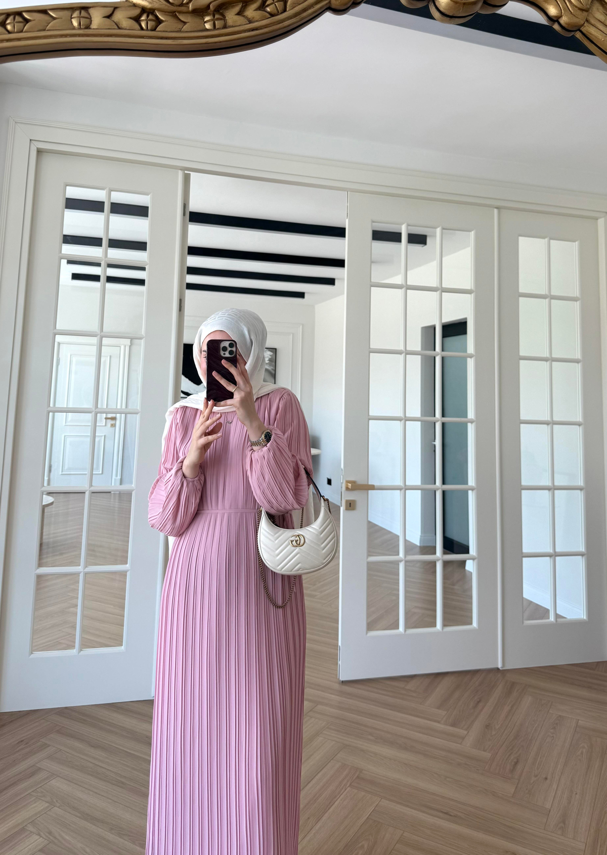 Arinya Pileli Elbise Pembe