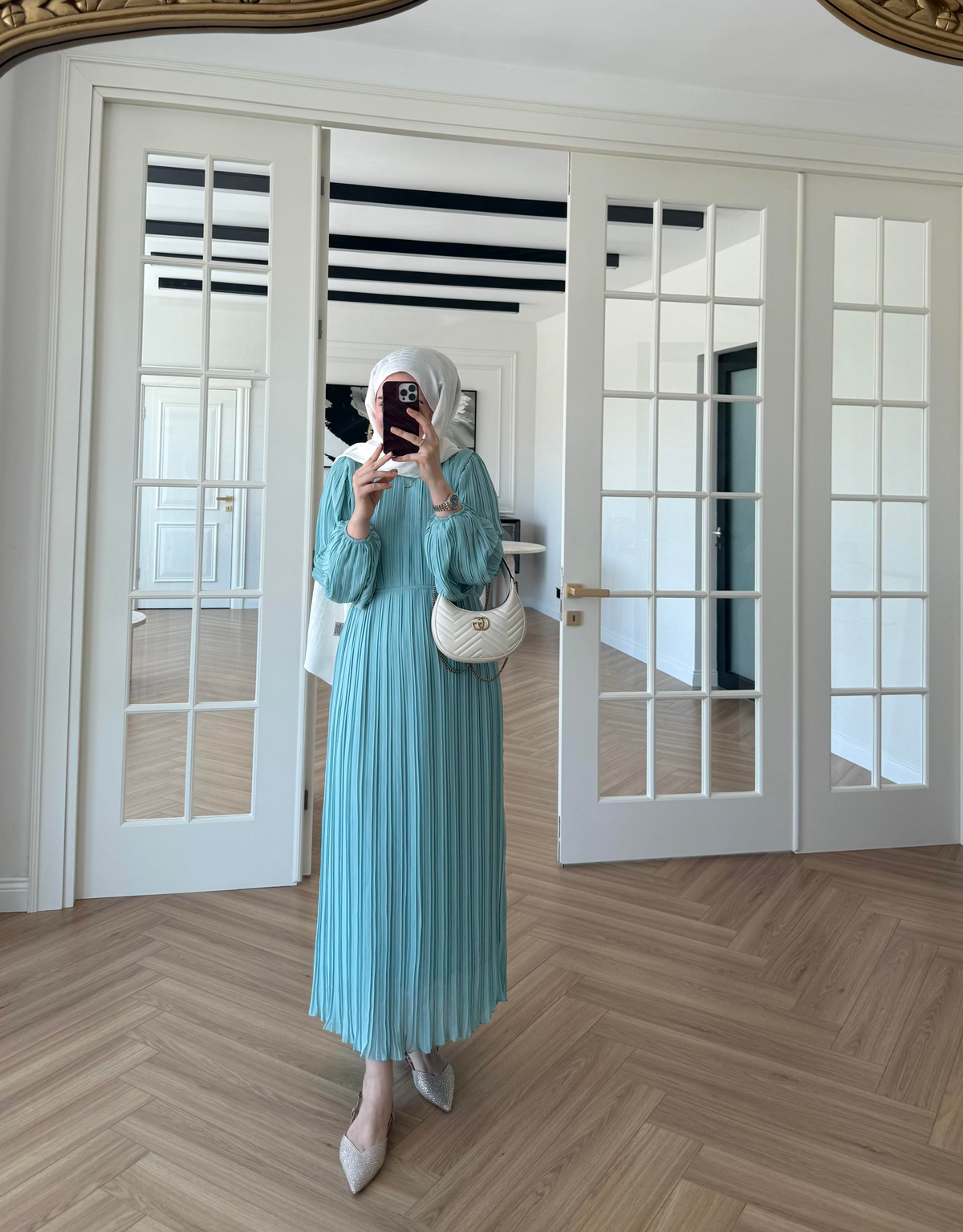 Arinya Pileli Elbise Su Yeşili