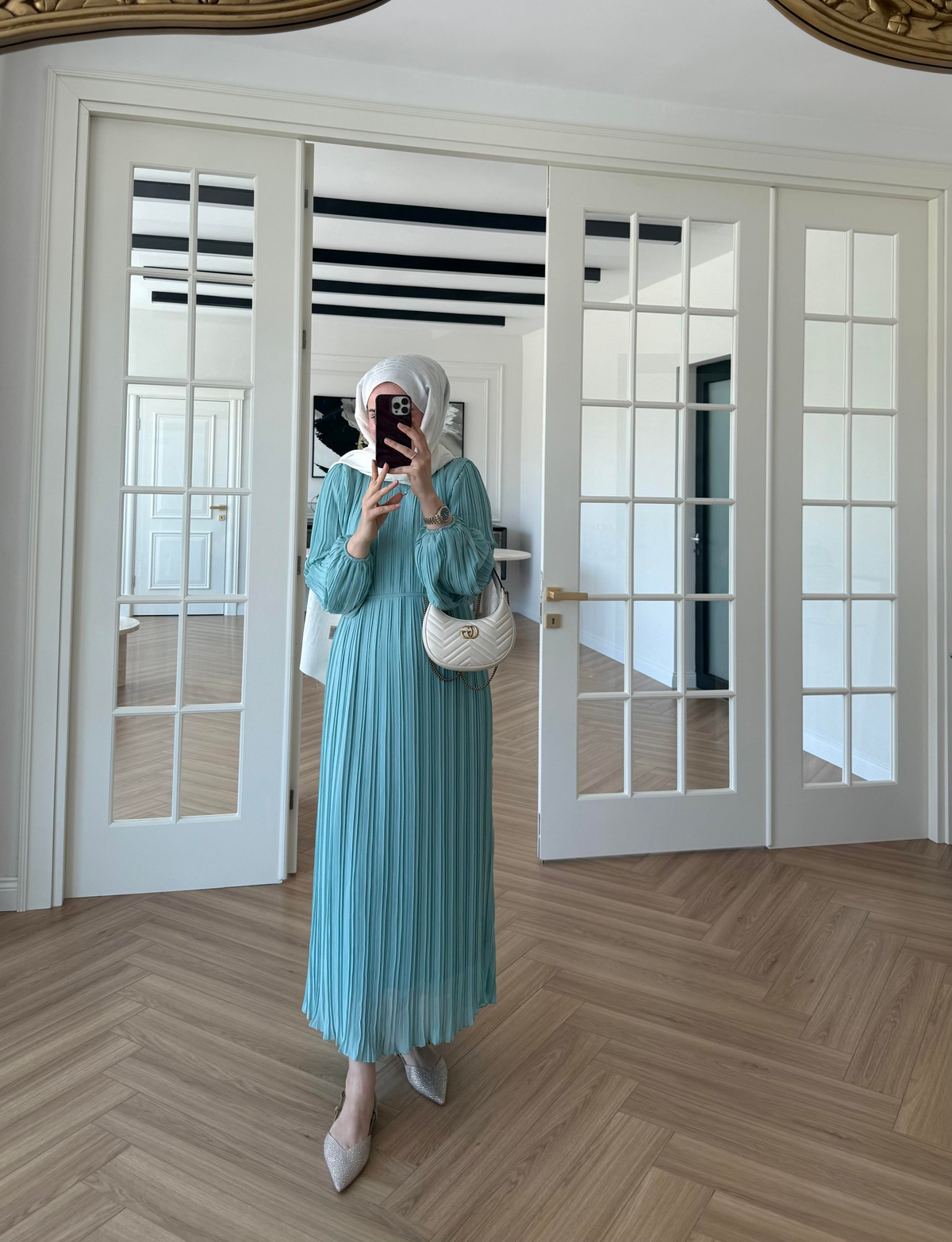 Arinya Pileli Elbise Su Yeşili