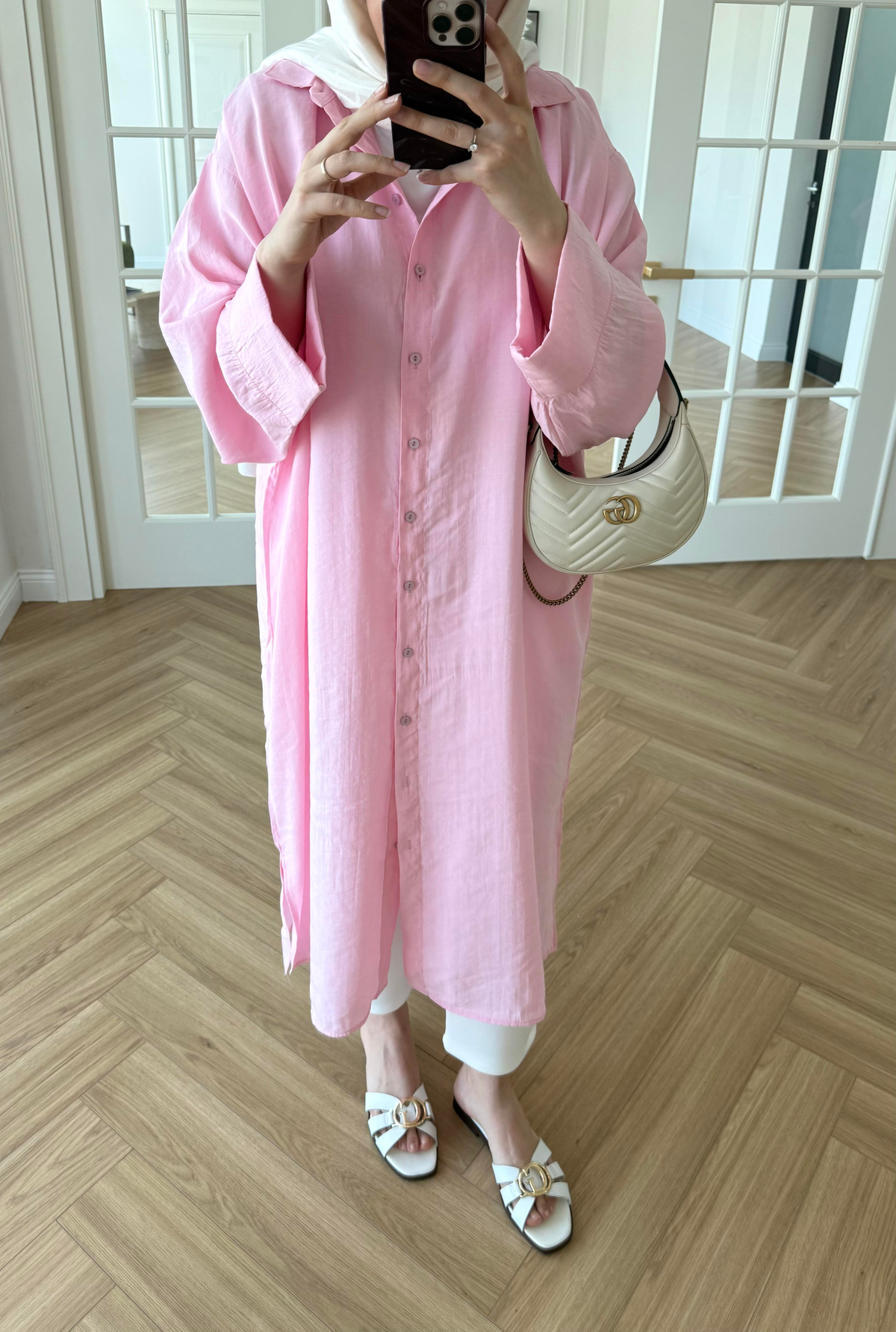 Arna Gömlek Elbise Pembe