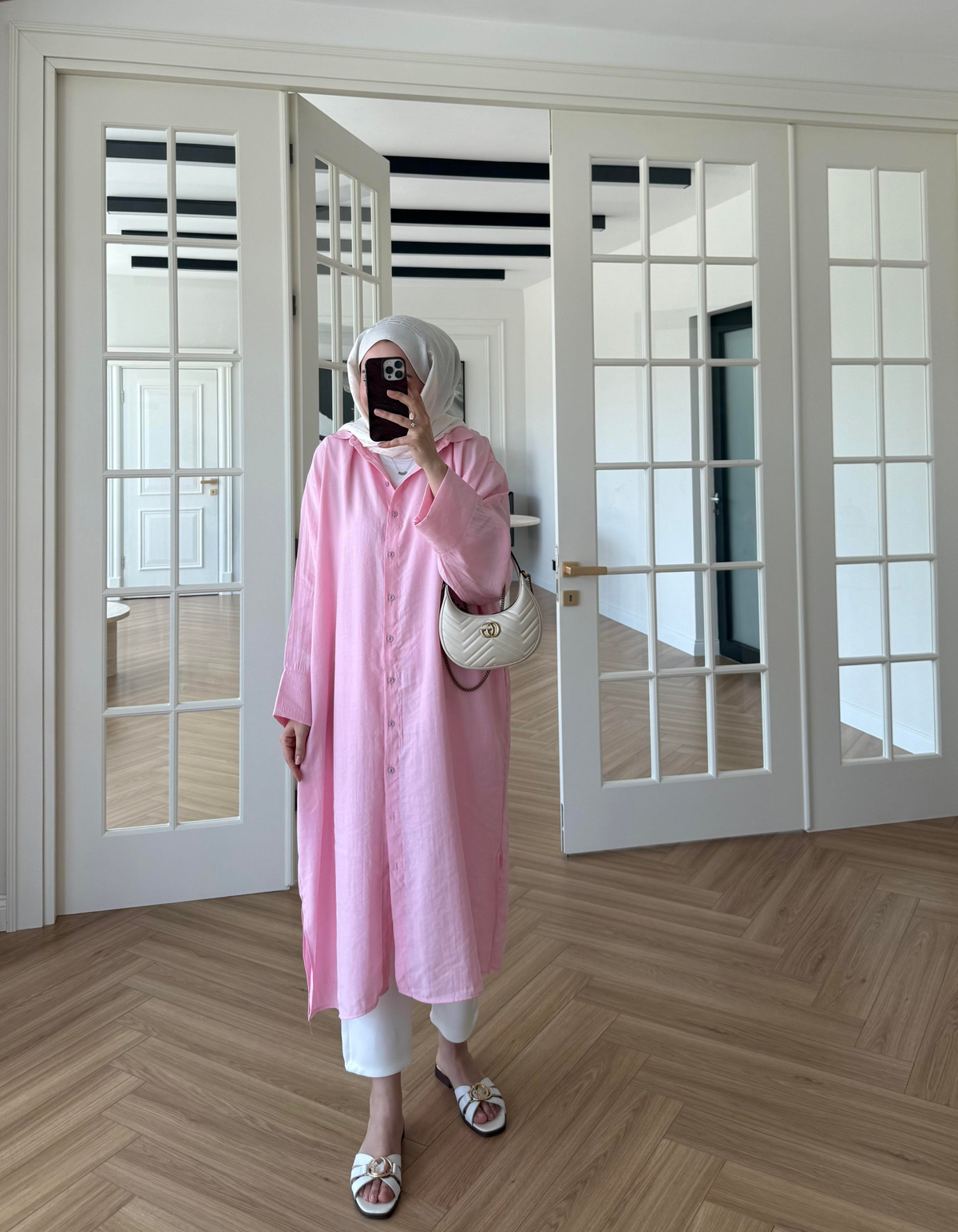 Arna Gömlek Elbise Pembe