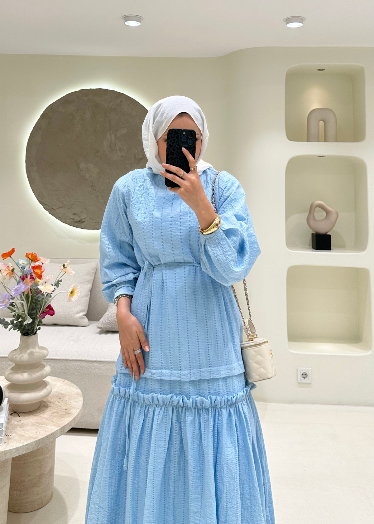 Arven Kat Detaylı Elbise Mavi