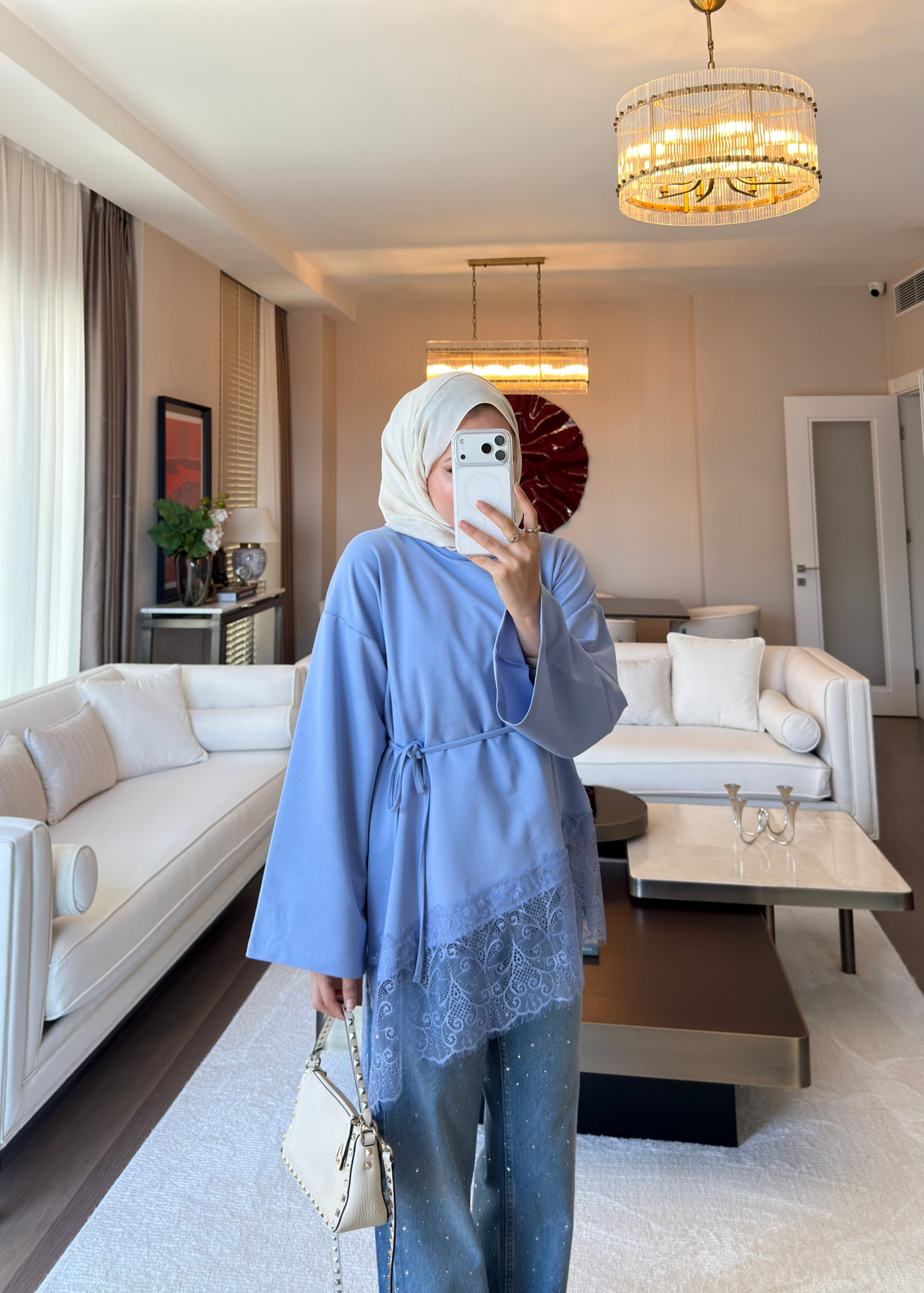 Asimetrik Dantel Detaylı Sweat Lila
