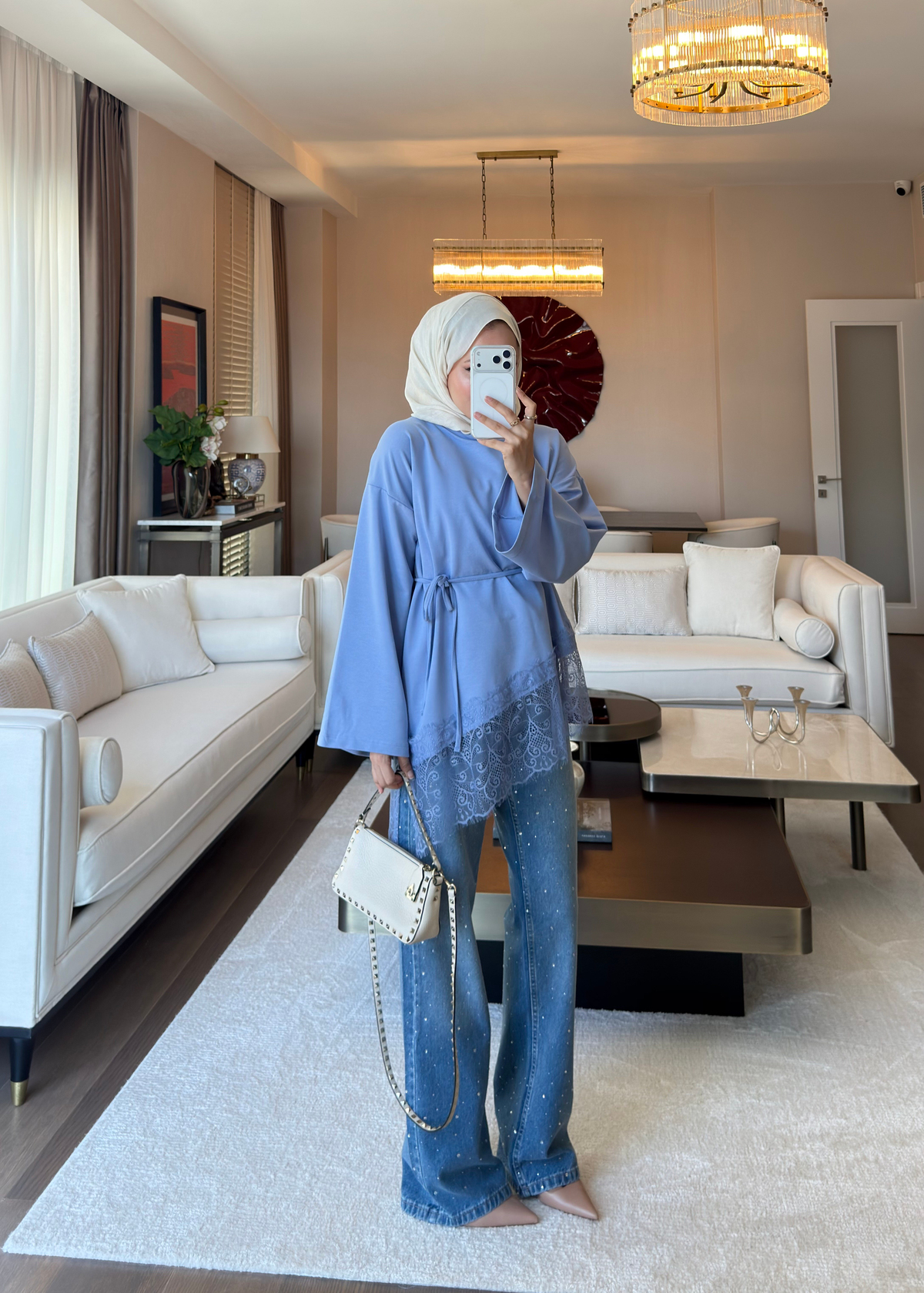 Asimetrik Dantel Detaylı Sweat Lila