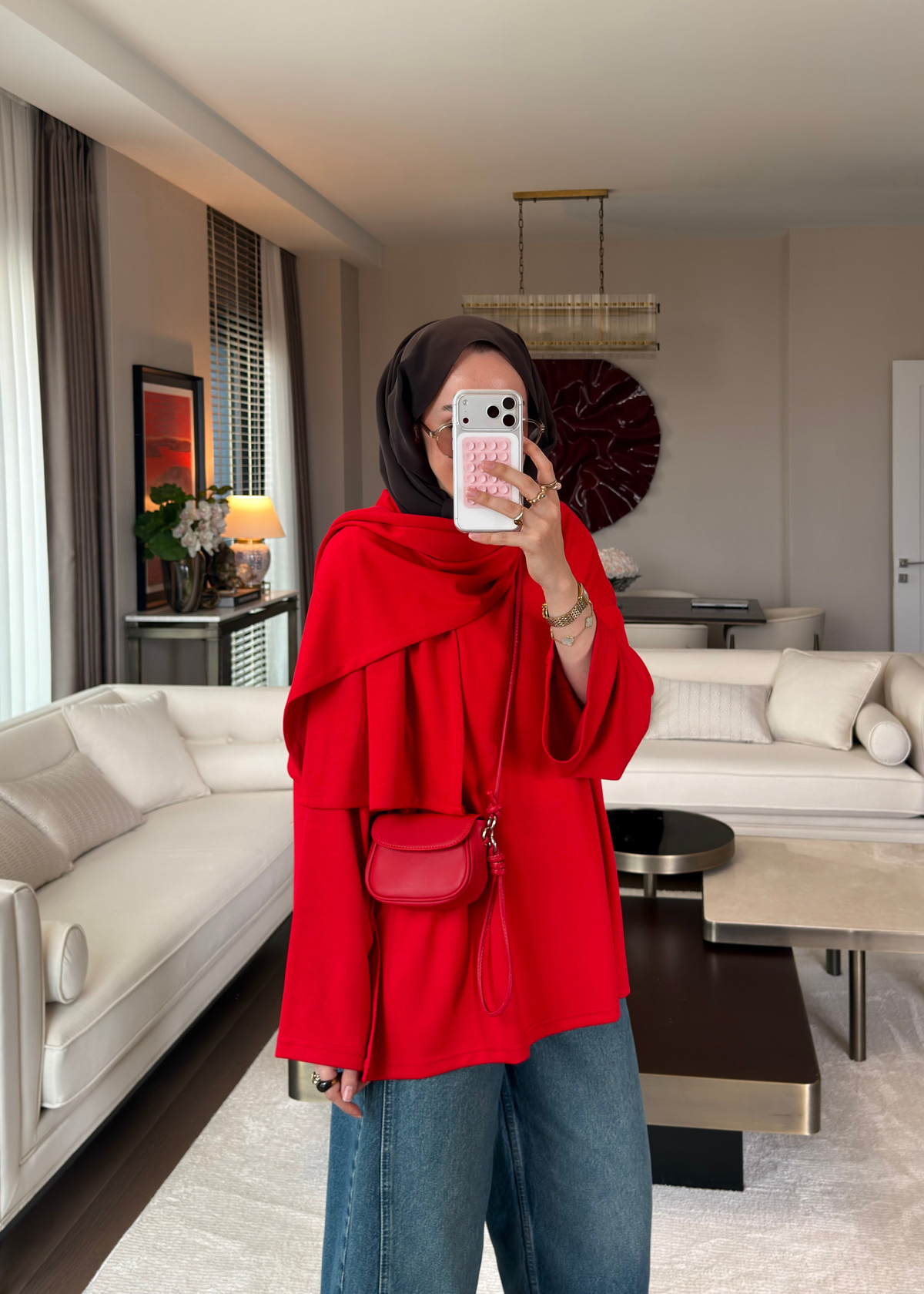 Atkı Detaylı Bağlamalı Sweat Kırmızı