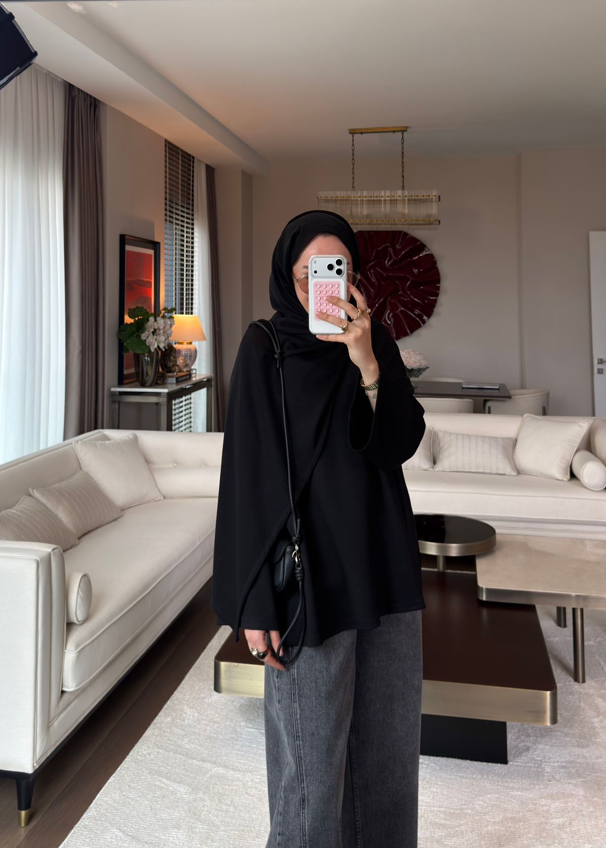 Atkı Detaylı Bağlamalı Sweat Siyah