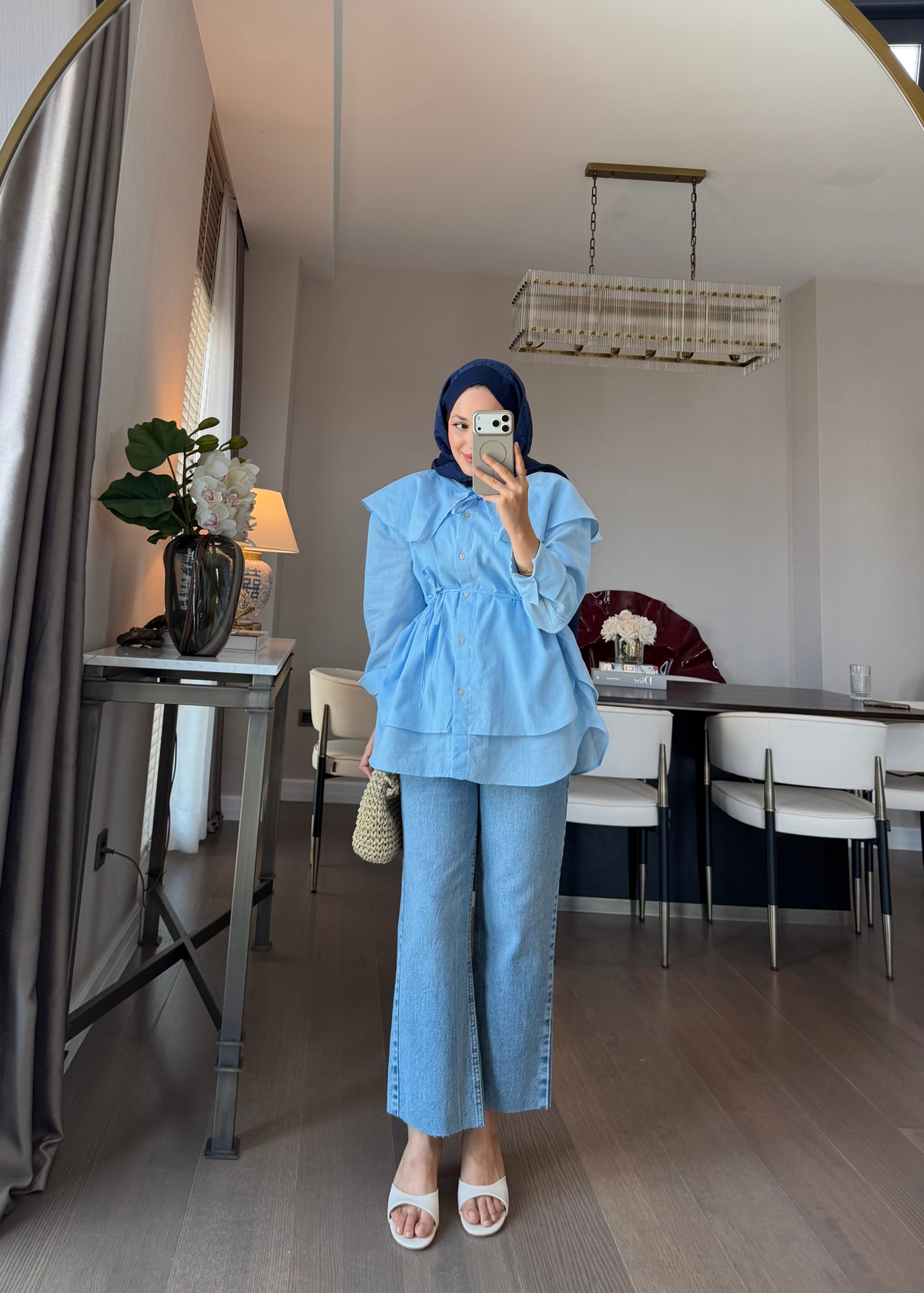 Bağlama Detaylı Pamuk Gömlek  Bebe Mavisi