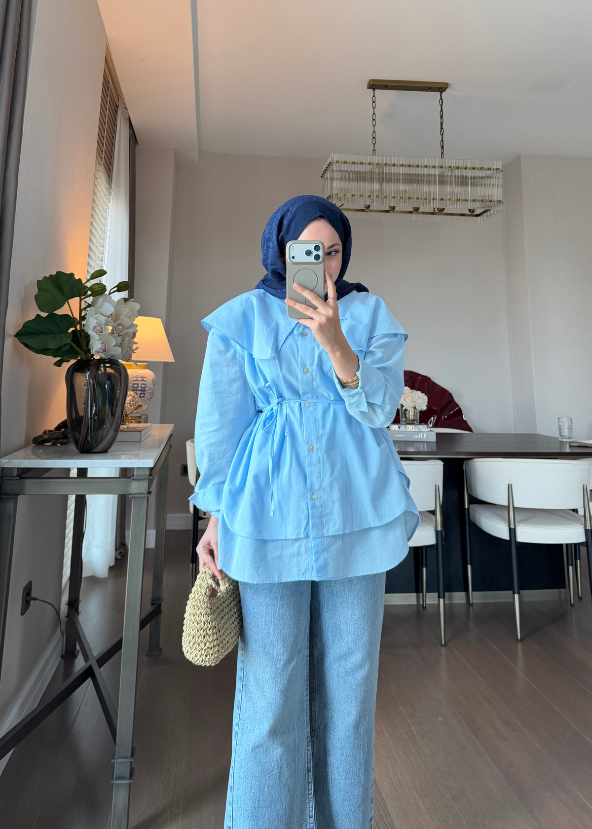 Bağlama Detaylı Pamuk Gömlek  Bebe Mavisi
