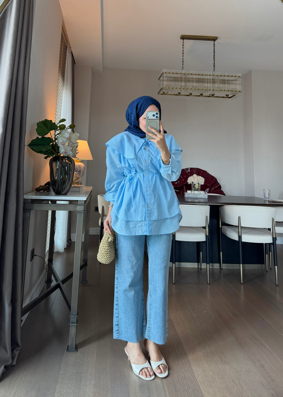 Bağlama Detaylı Pamuk Gömlek  Bebe Mavisi