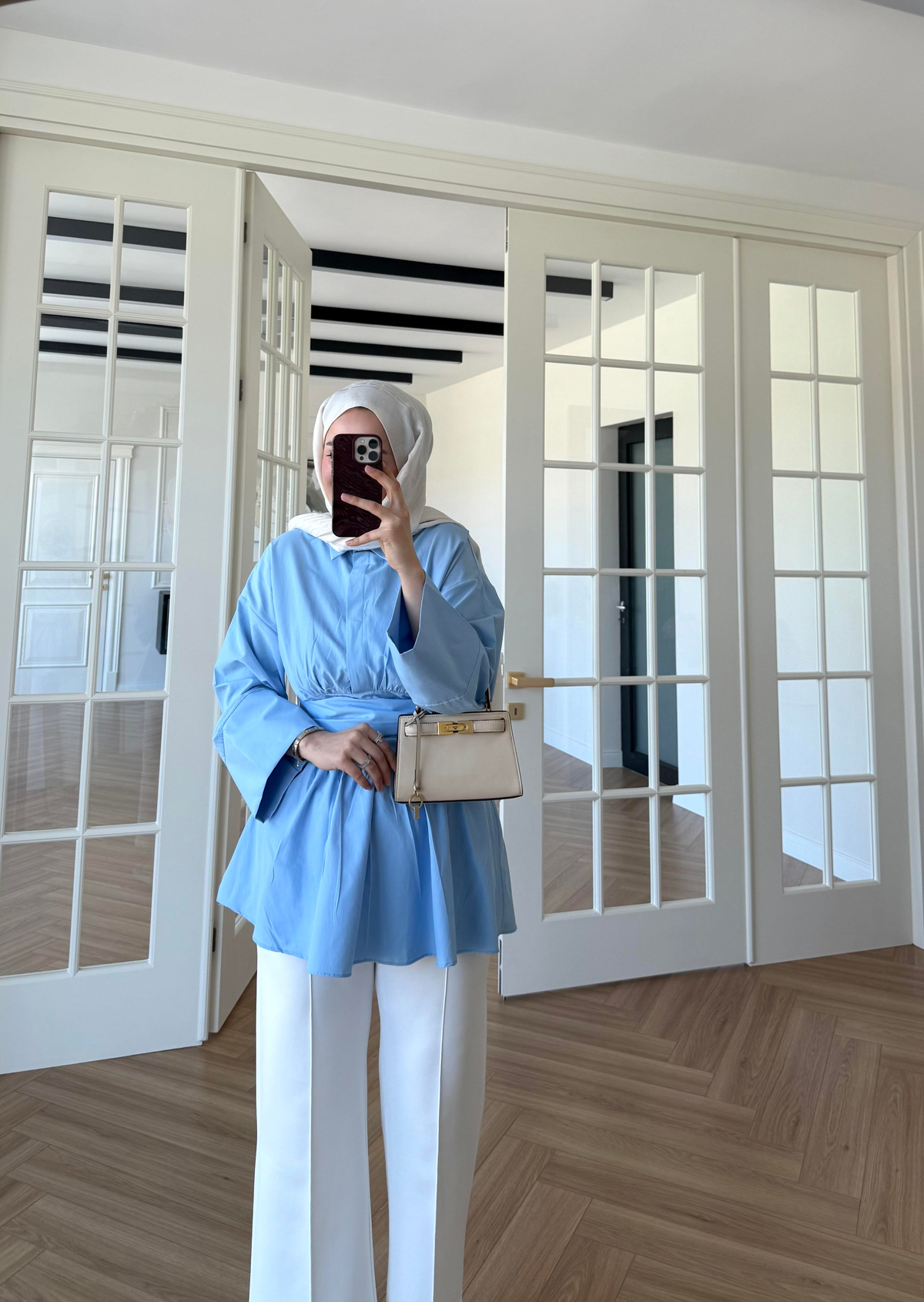 Bağlamalı Poplin Gömlek Bebe Mavi