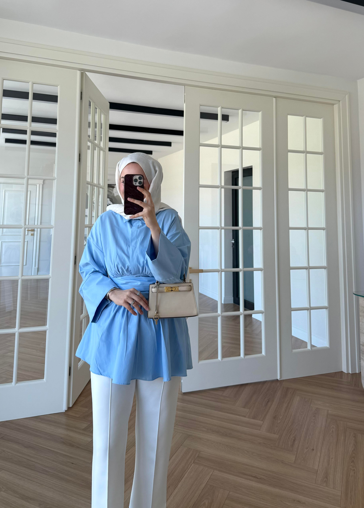 Bağlamalı Poplin Gömlek Bebe Mavi