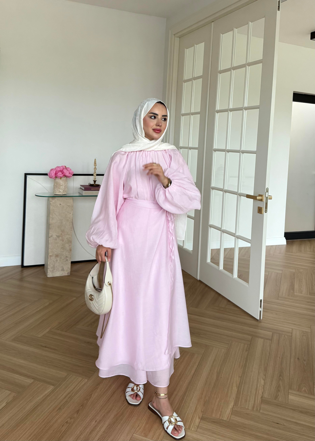 Balon Kol Etekli Takım Pembe