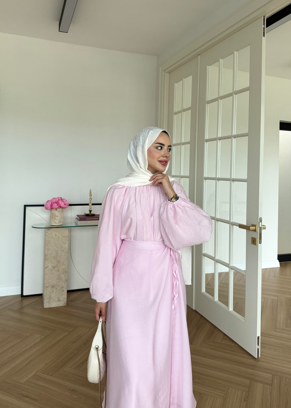 Balon Kol Etekli Takım Pembe