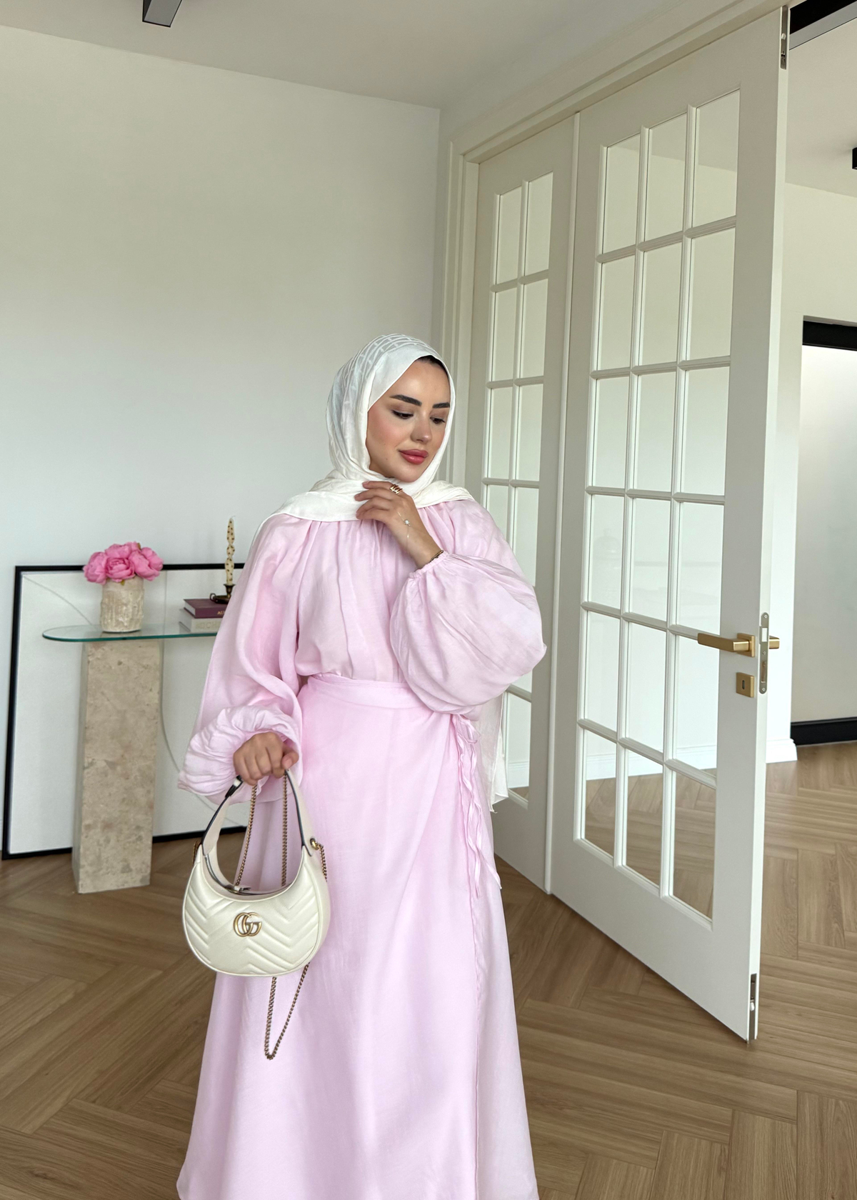 Balon Kol Etekli Takım Pembe