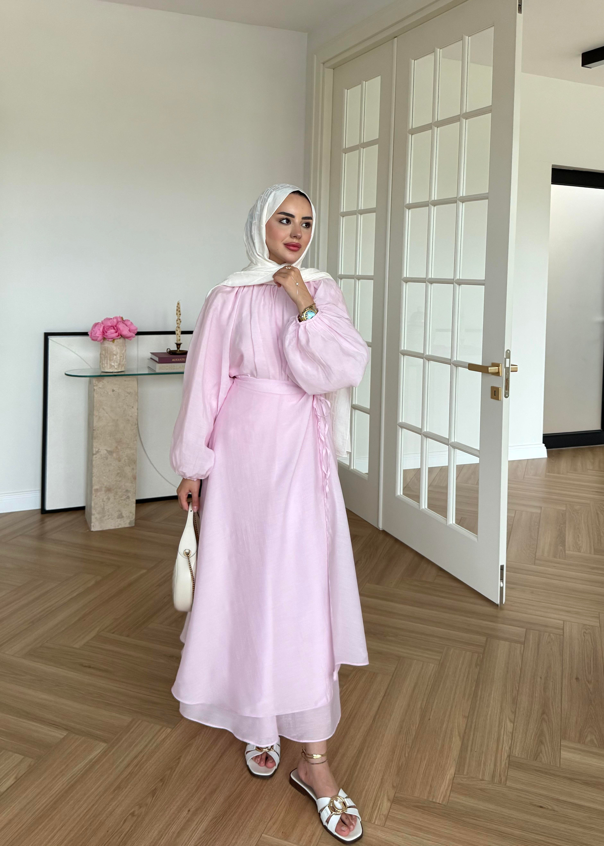 Balon Kol Etekli Takım Pembe