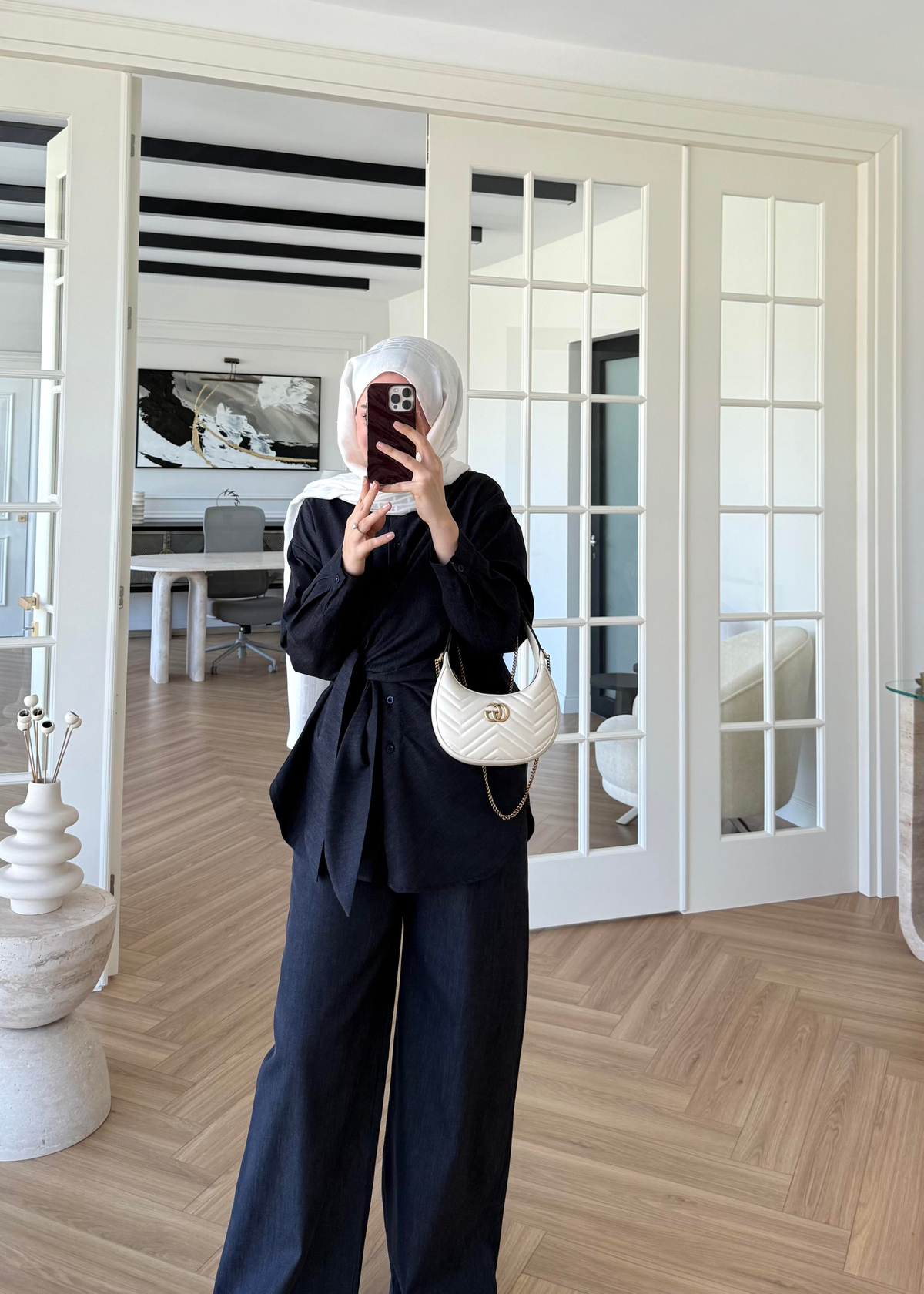 Belden Geniş Kemer Detaylı Denim Takım 