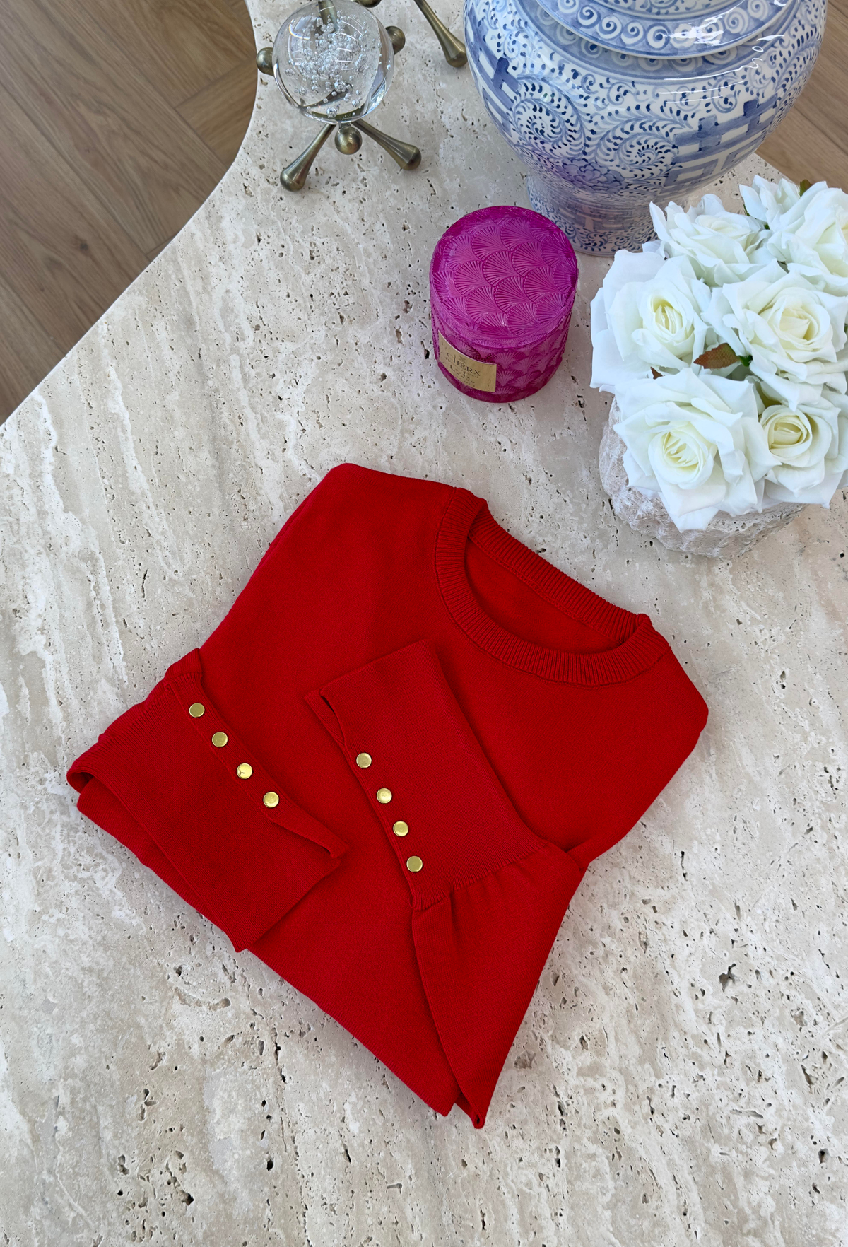 Bilek Droplu Merserize Bluz Kırmızı