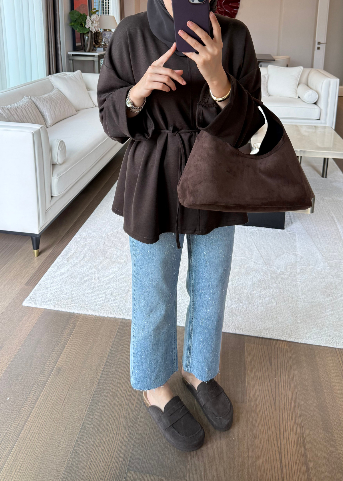 Biye Bağcıklı Sweat Acı Kahve