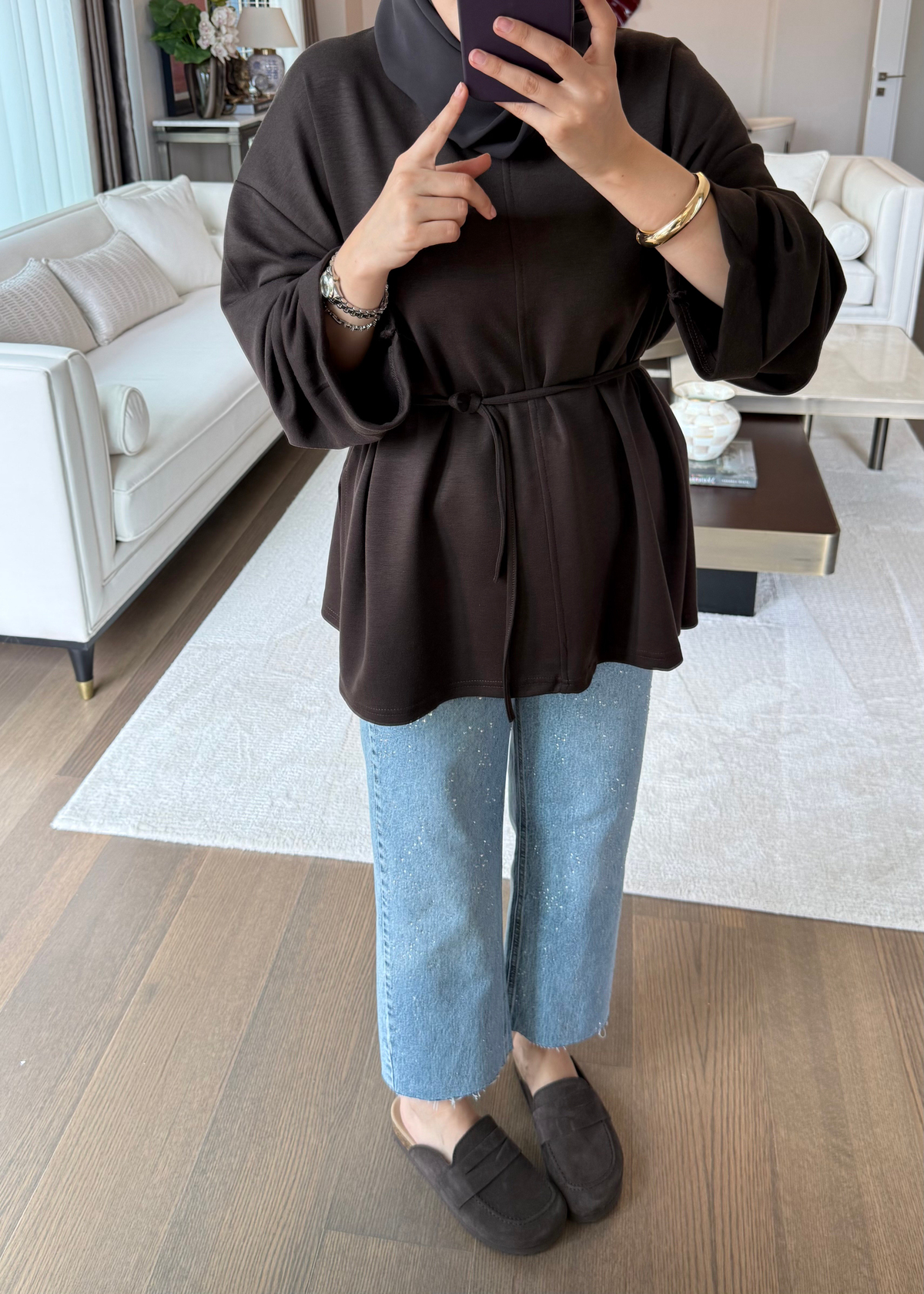Biye Bağcıklı Sweat Acı Kahve