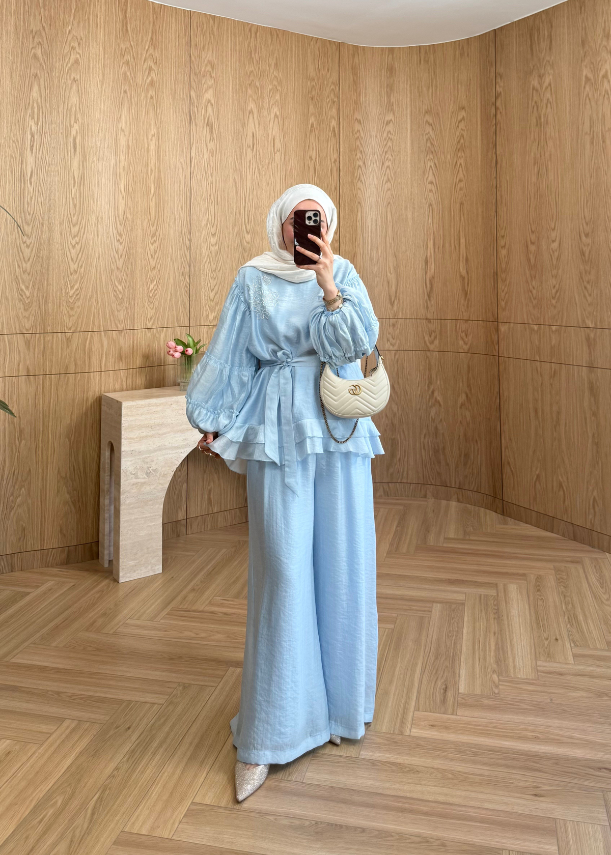 Bloom İşlemeli Takım Bebe Mavi