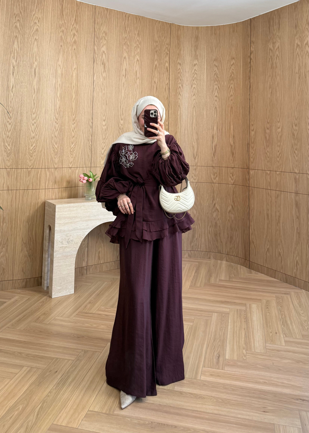 Bloom İşlemeli Takım Mürdüm 