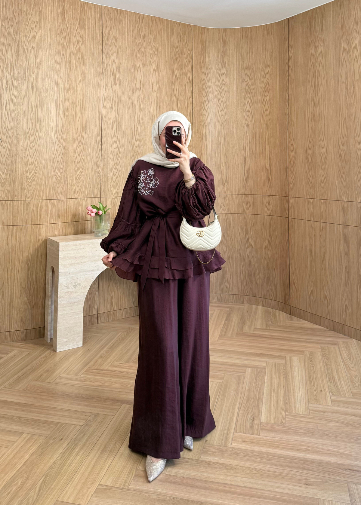 Bloom İşlemeli Takım Mürdüm 