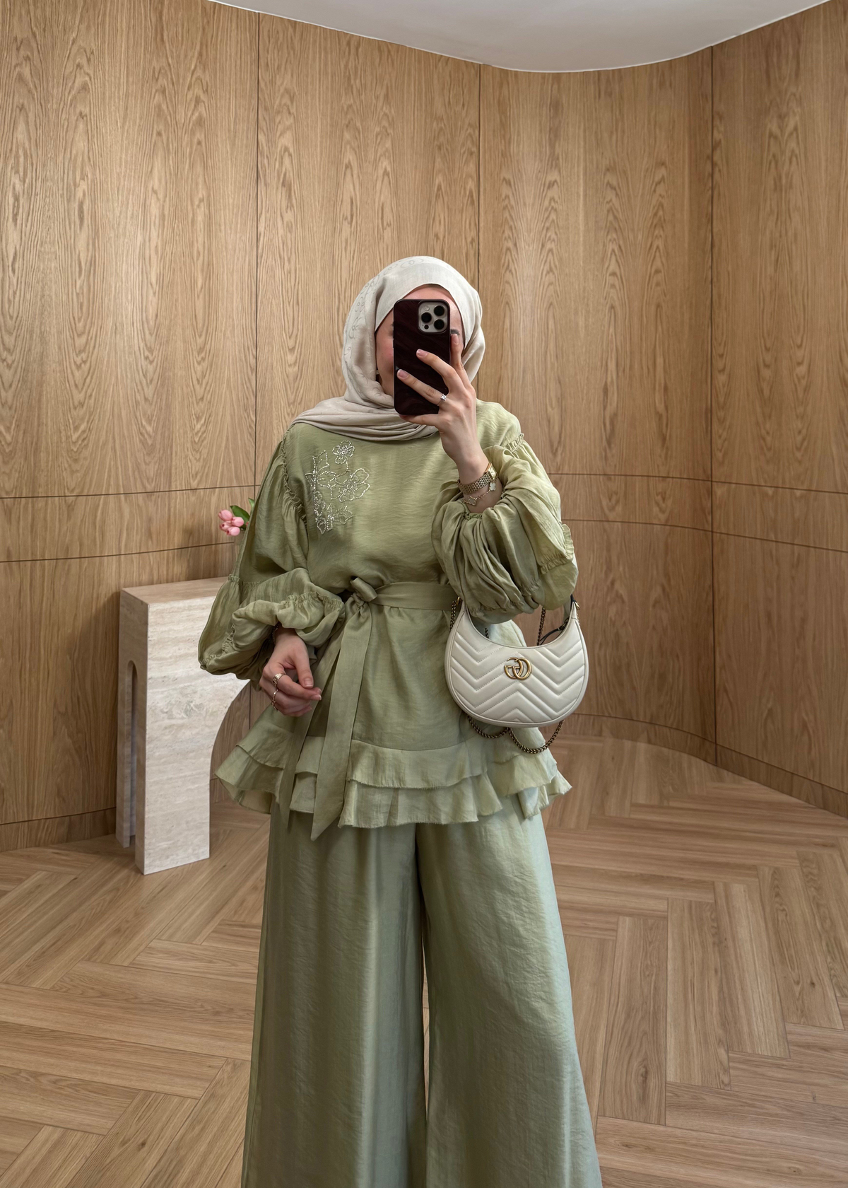 Bloom İşlemeli Takım Olive 