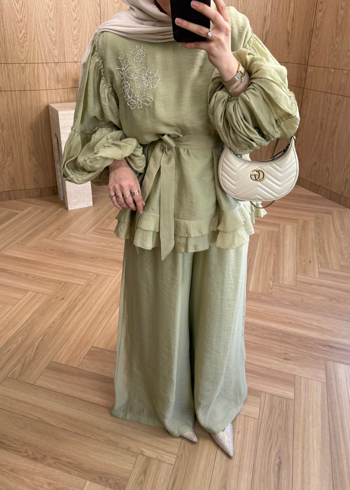 Bloom İşlemeli Takım Olive 