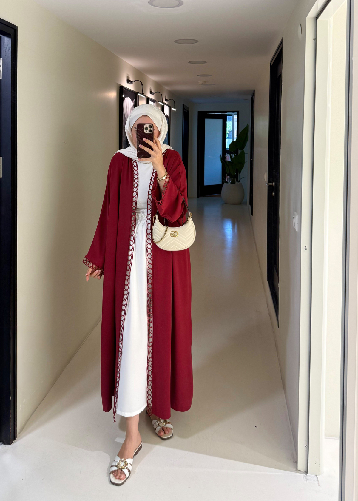 Brode Nakışlı Abaya Mürdüm 