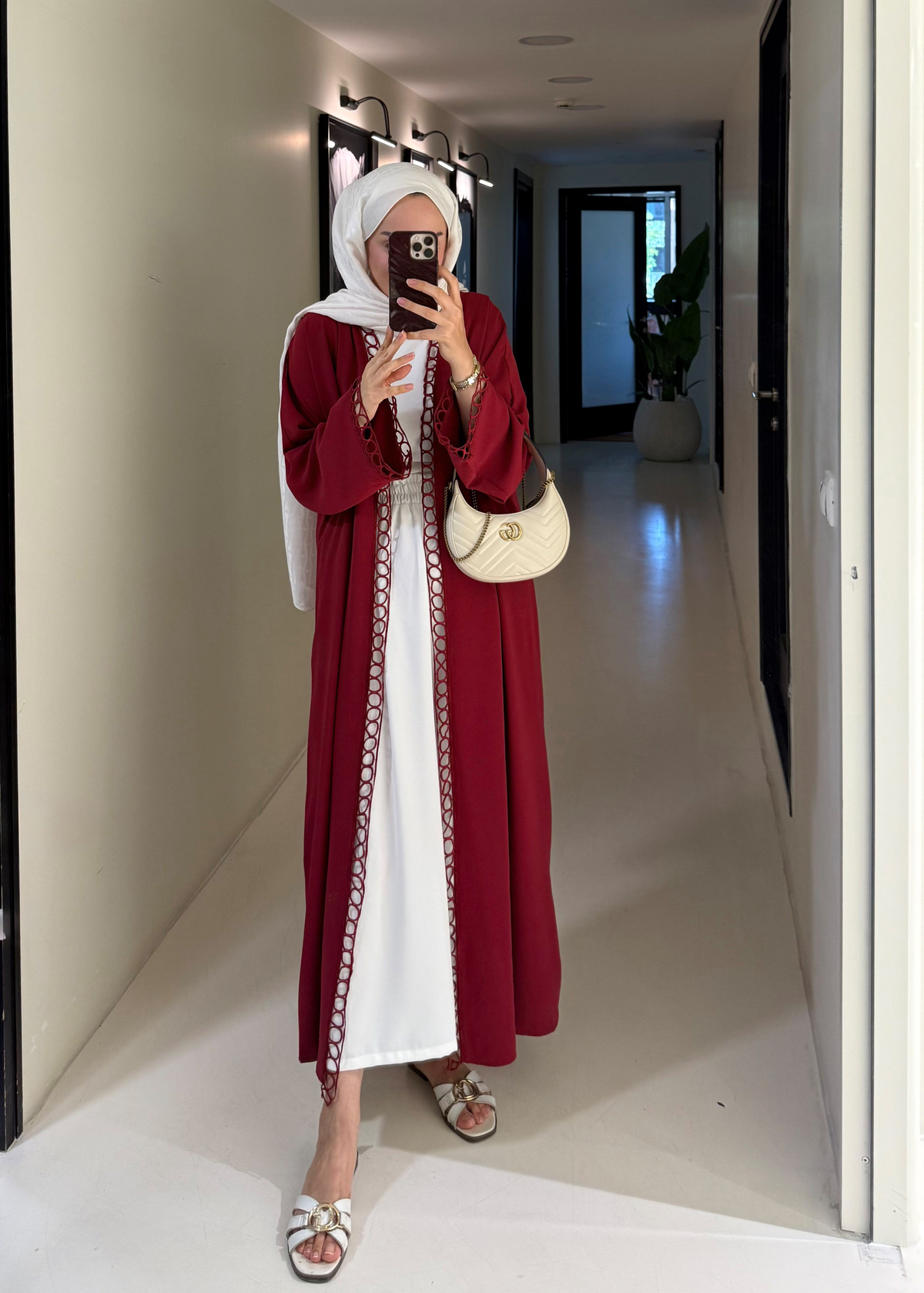 Brode Nakışlı Abaya Mürdüm 