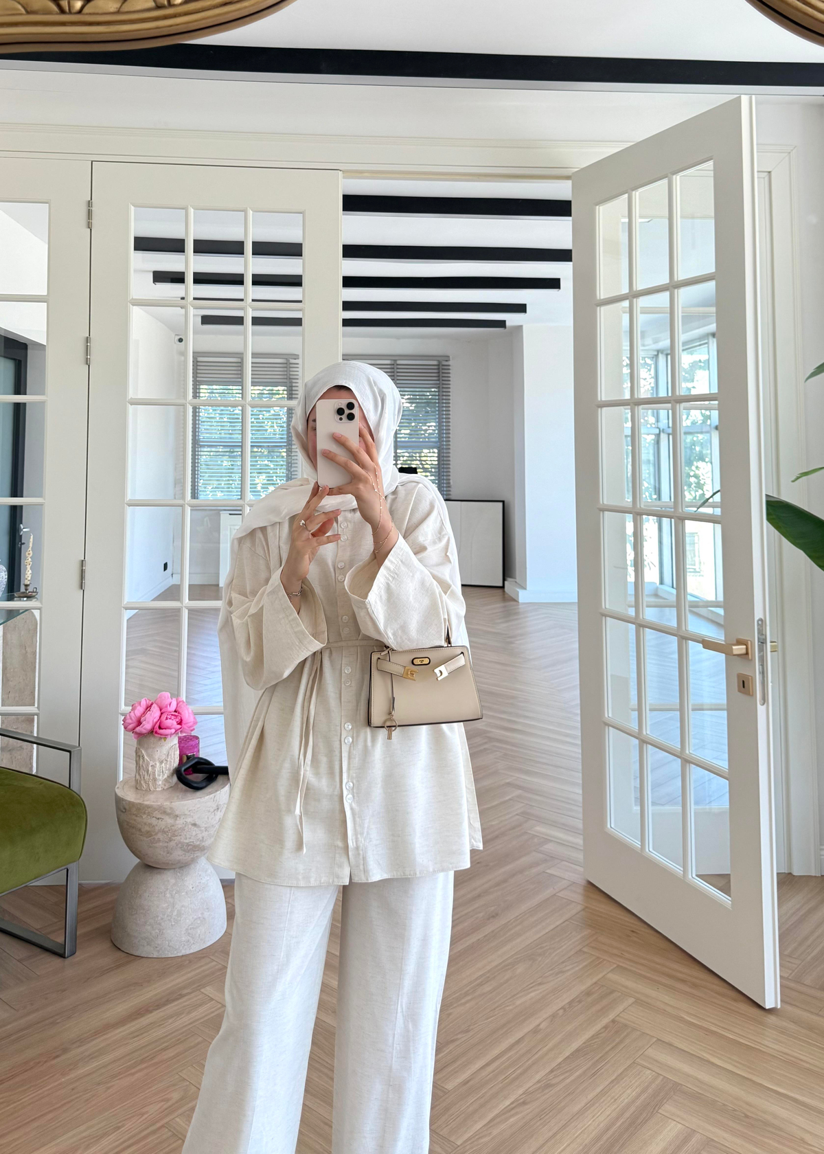 Çift Düğmeli Keten Takım Taş