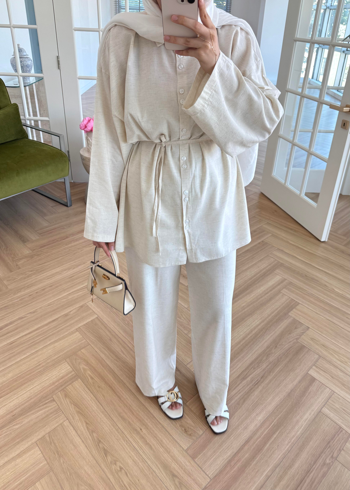 Çift Düğmeli Keten Takım Taş