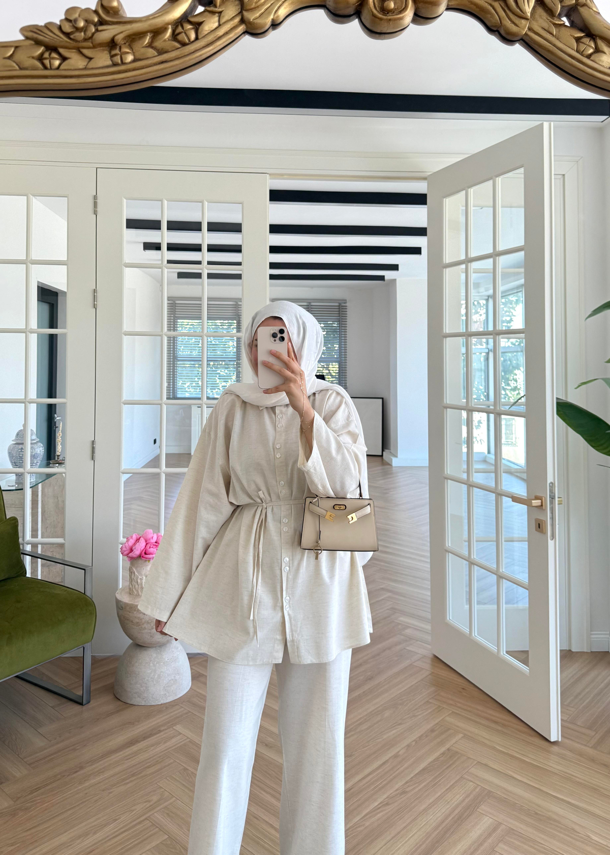 Çift Düğmeli Keten Takım Taş