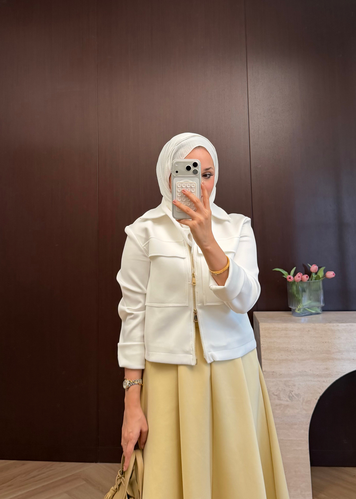 Çift Fermuarlı Scuba Ceket Beyaz