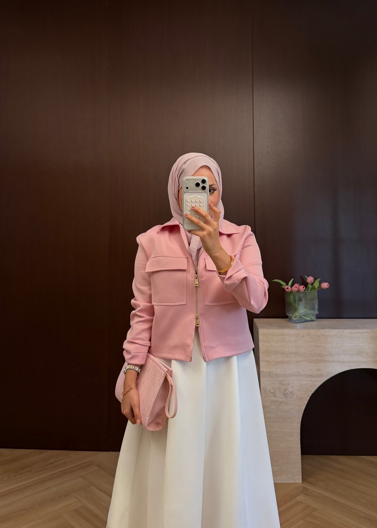 Çift Fermuarlı Scuba Ceket Pembe