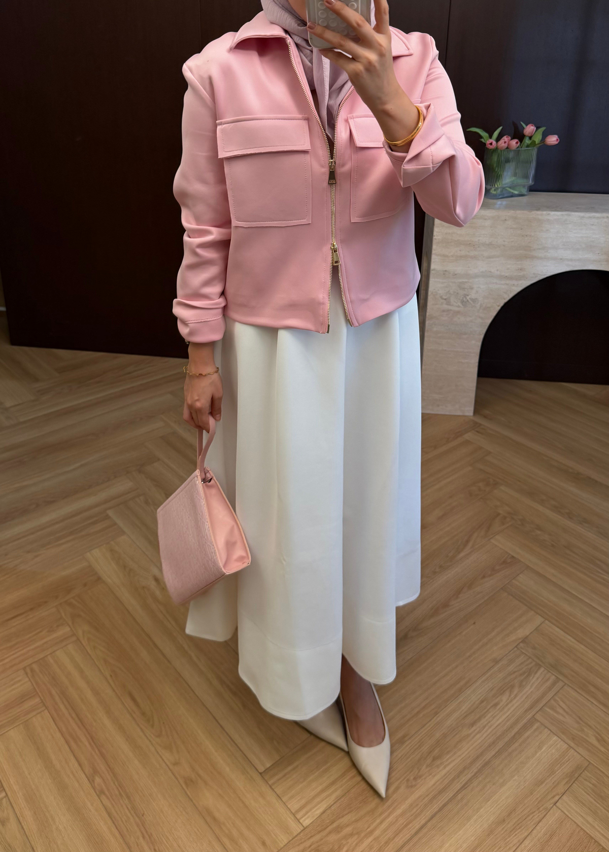 Çift Fermuarlı Scuba Ceket Pembe