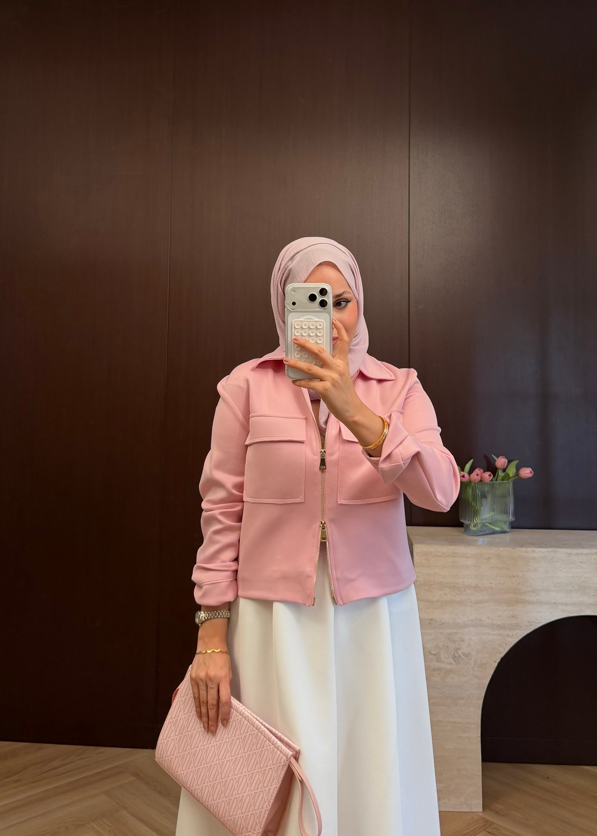 Çift Fermuarlı Scuba Ceket Pembe